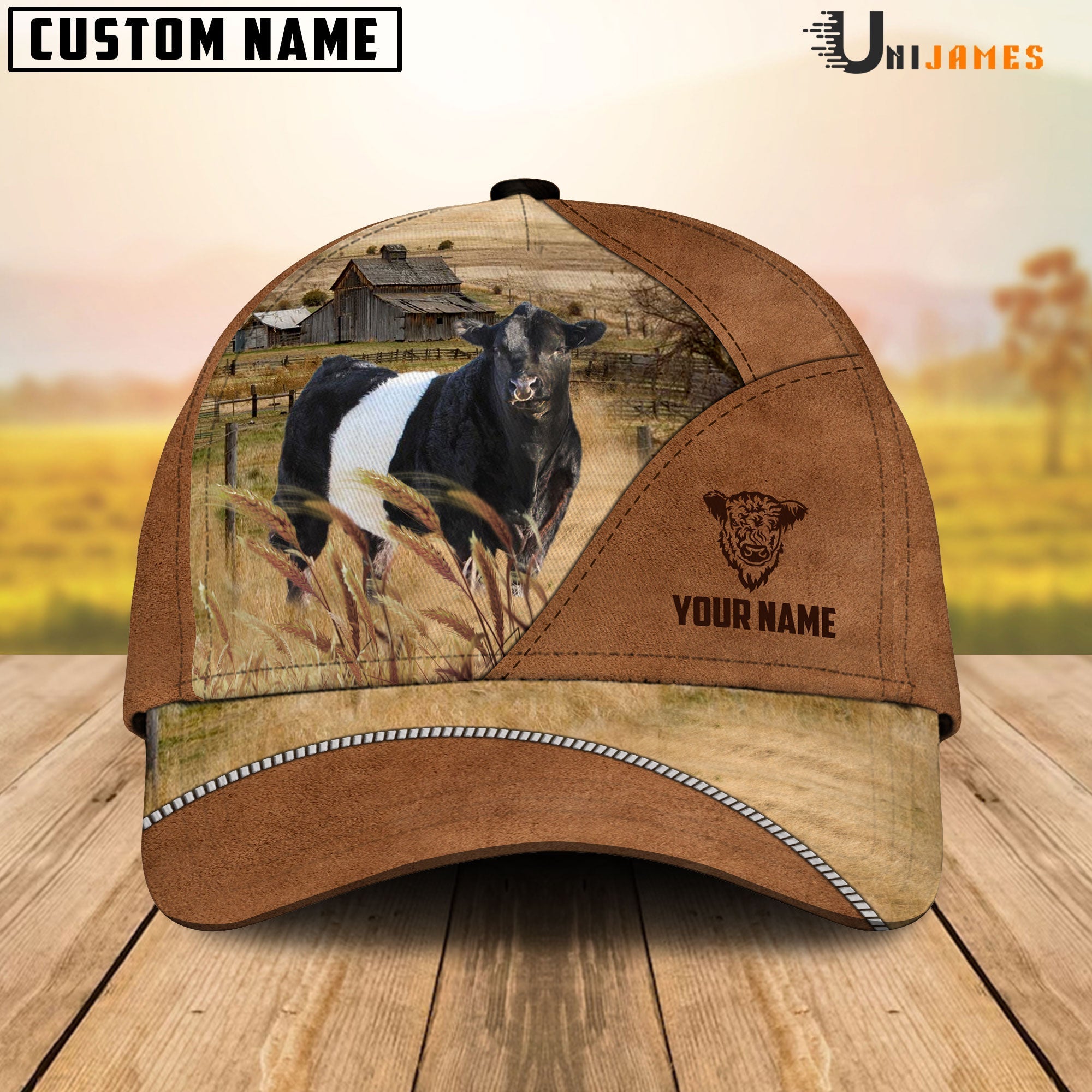 Belted Galloway Cattle Personalized Name Brown Farm Cap