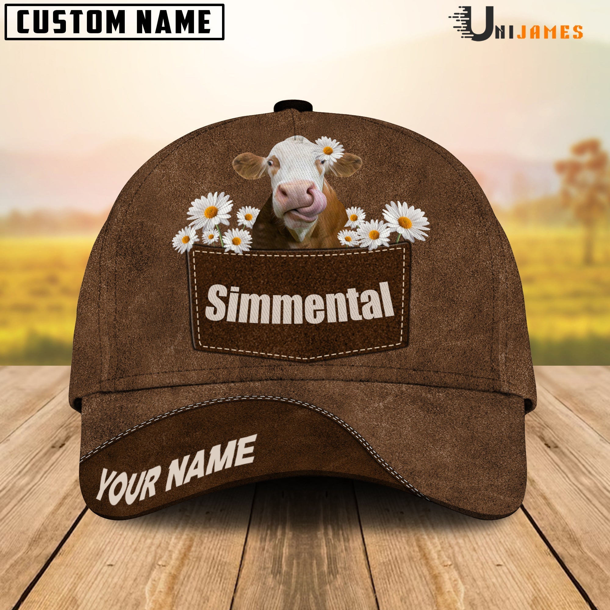 Simmental Daisy Flowers Brown Customized Name Cap