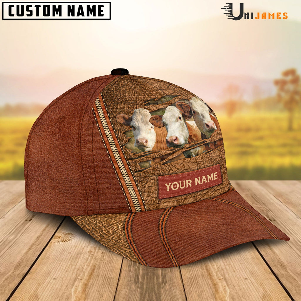 Simmental Happy Face Cattle Customized Name Cap