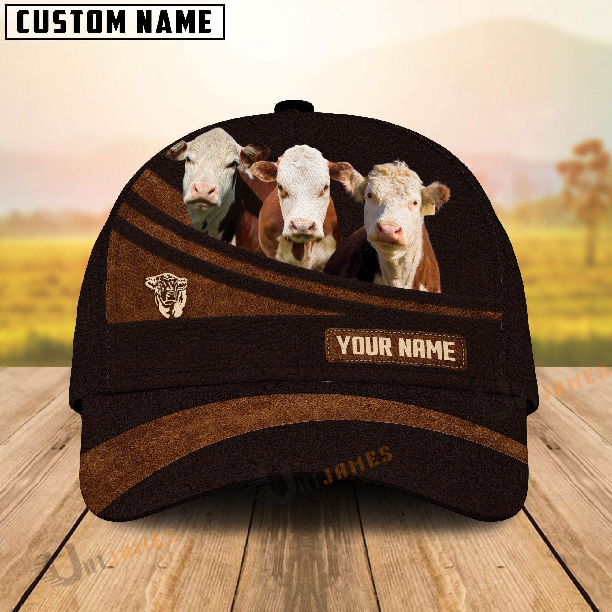 Hereford Farm Leather Pattern Customized Name Cap