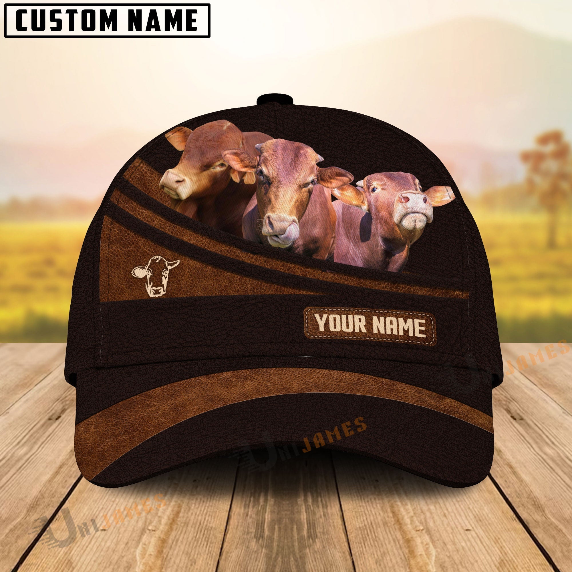 Beefmaster Farm Leather Pattern Customized Name Cap