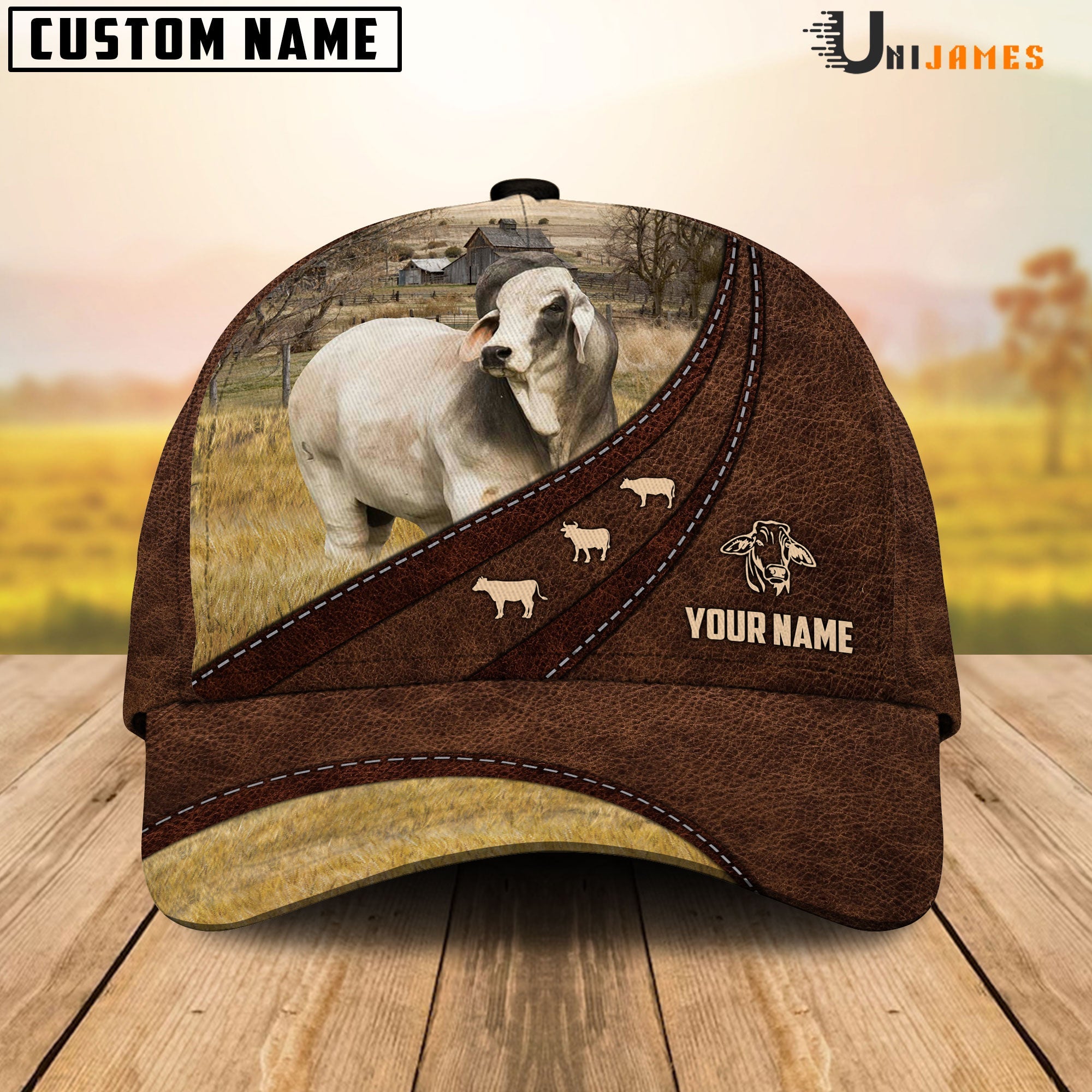 Brahman Amazing Farm Leather Pattern Customized Name Cap