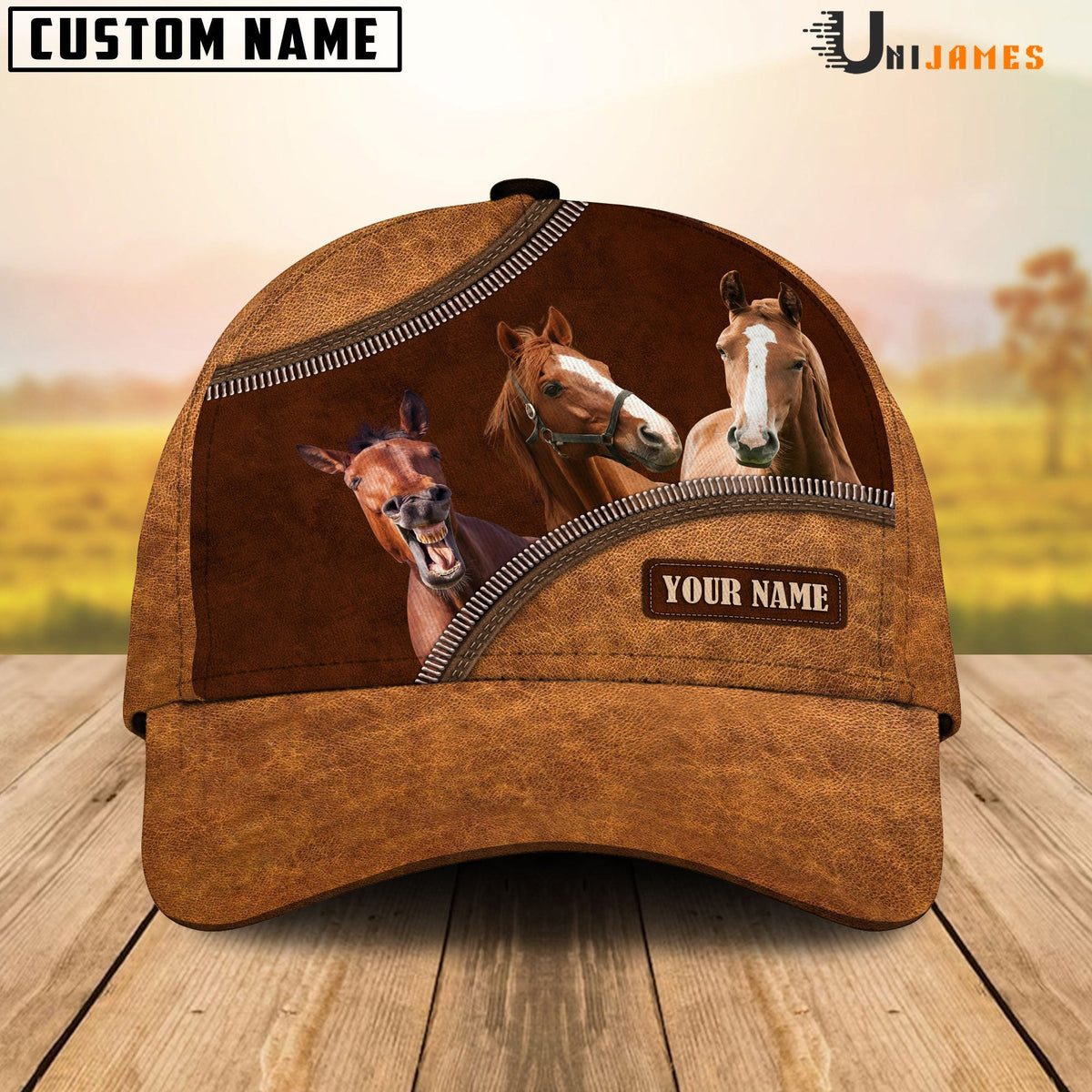 Horse Happiness Leather Pattern Customized Name Cap