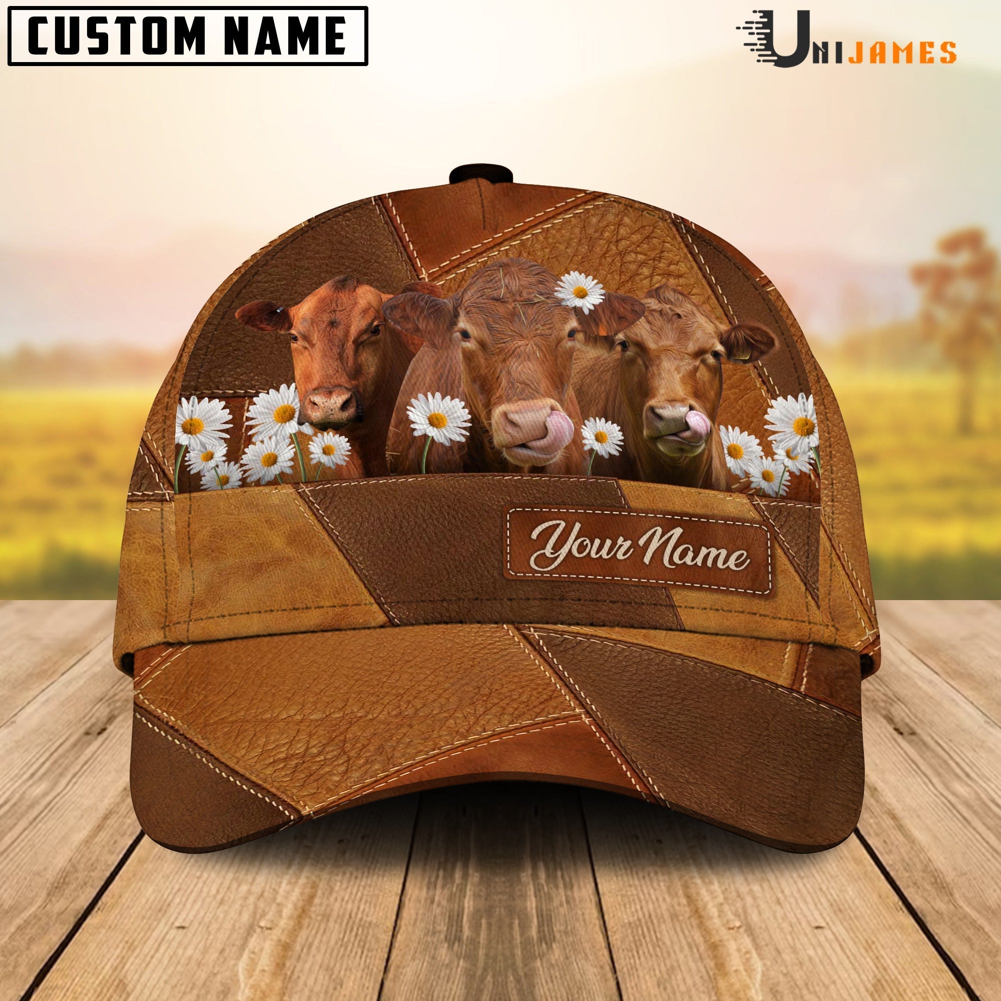 Red Angus Daisy Flowers Customized Name Cap