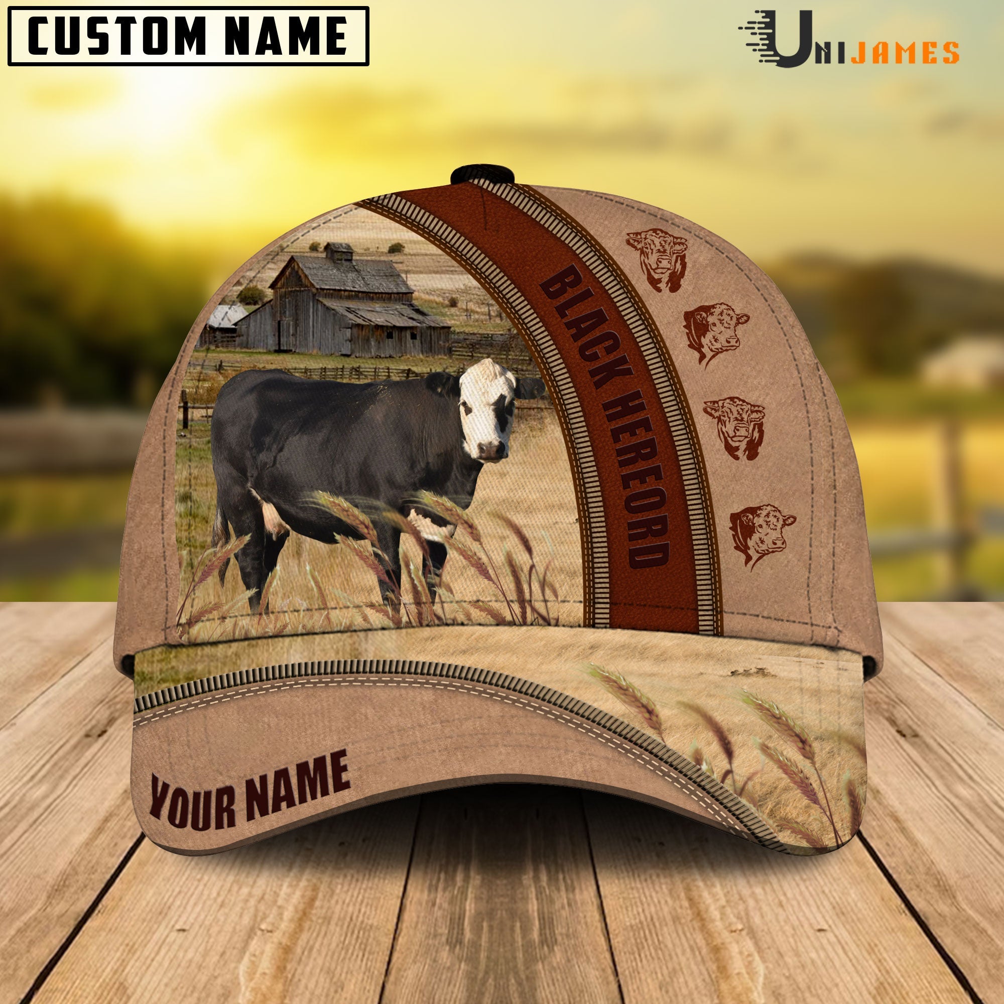 Black Hereford Farming Light Brown Personalized Name Cap
