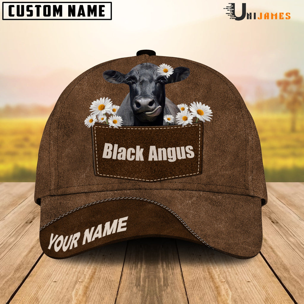 Black Angus Daisy Flowers Brown Customized Name Cap