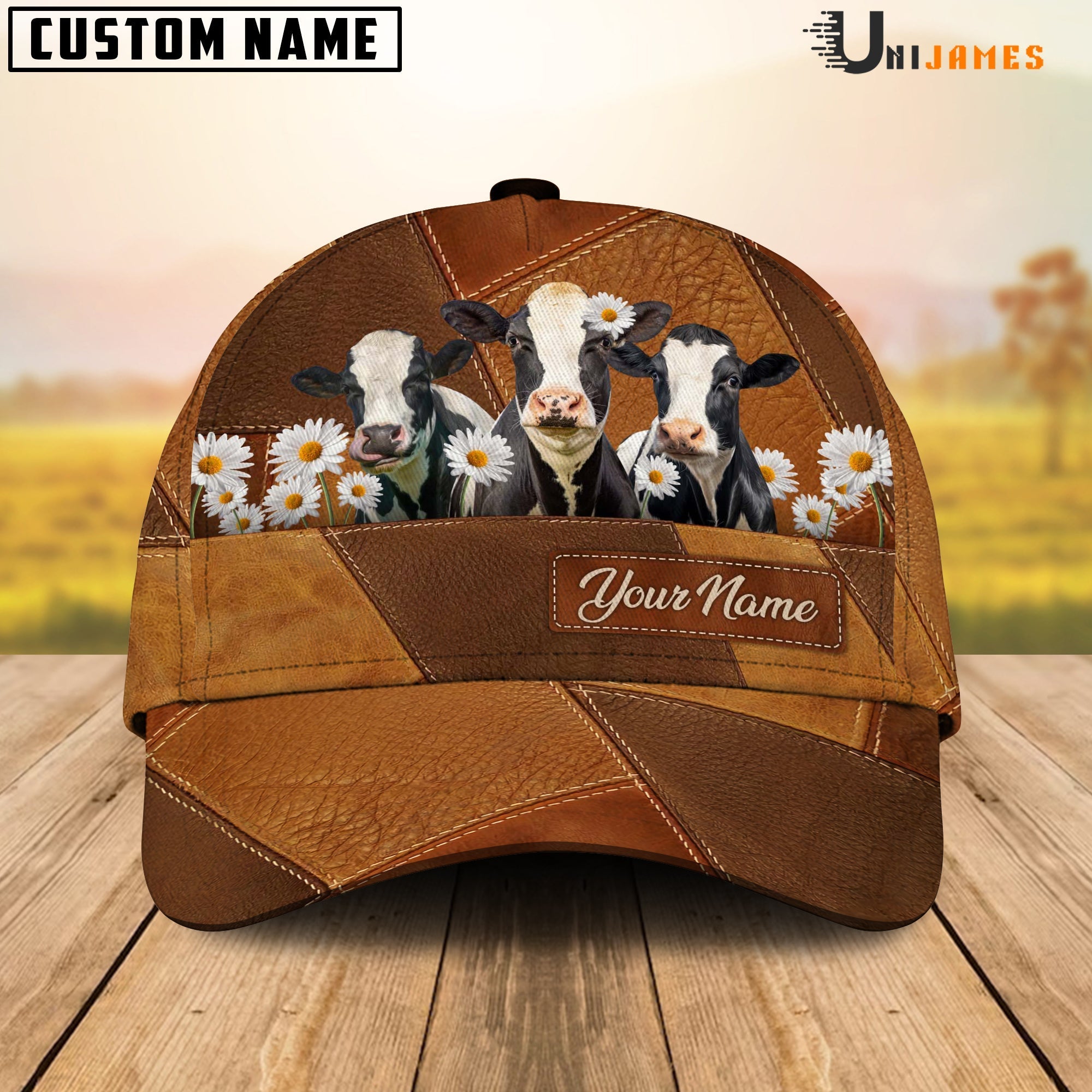Holstein Daisy Flowers Customized Name Cap