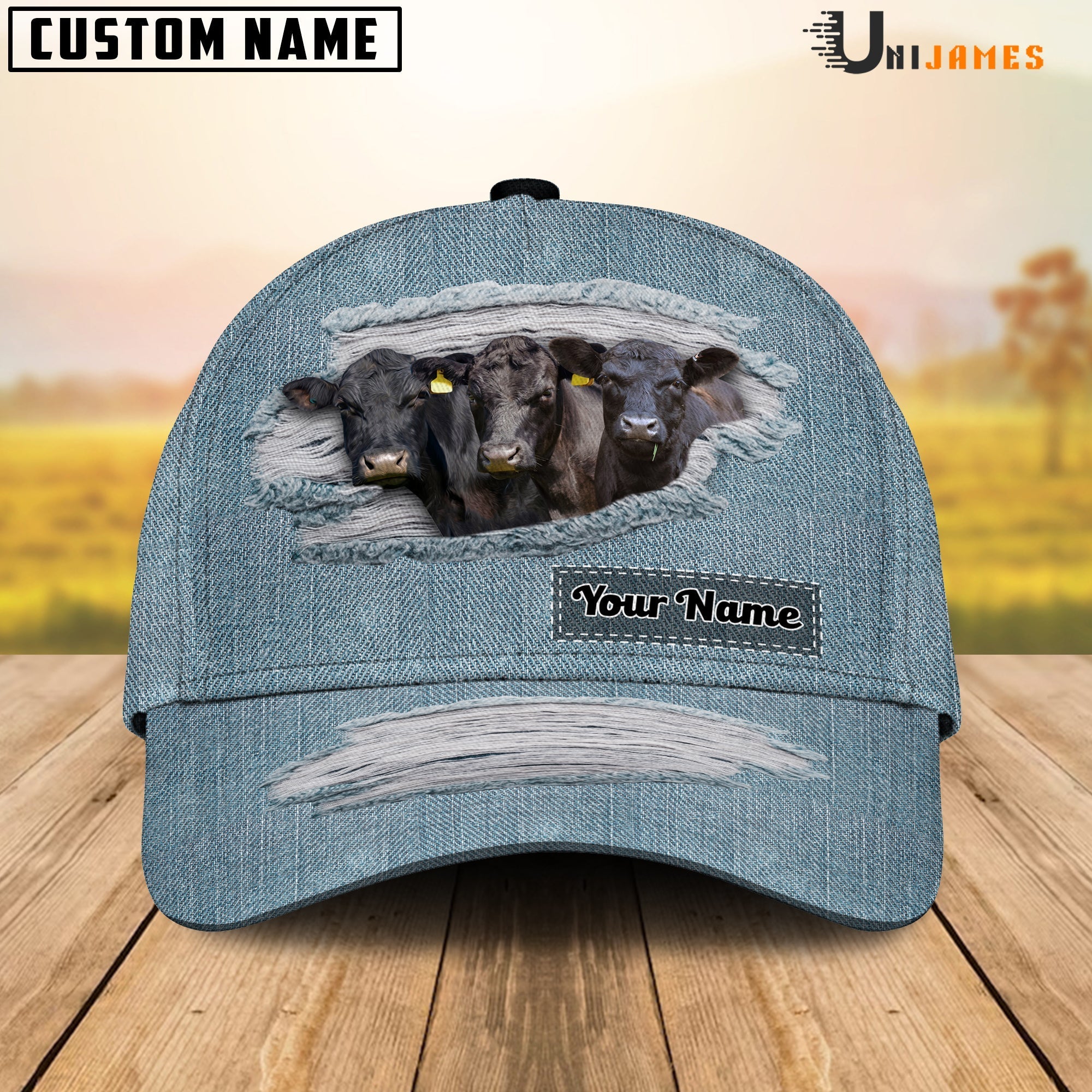 Black Angus Jeans Pattern Customized Name Cap