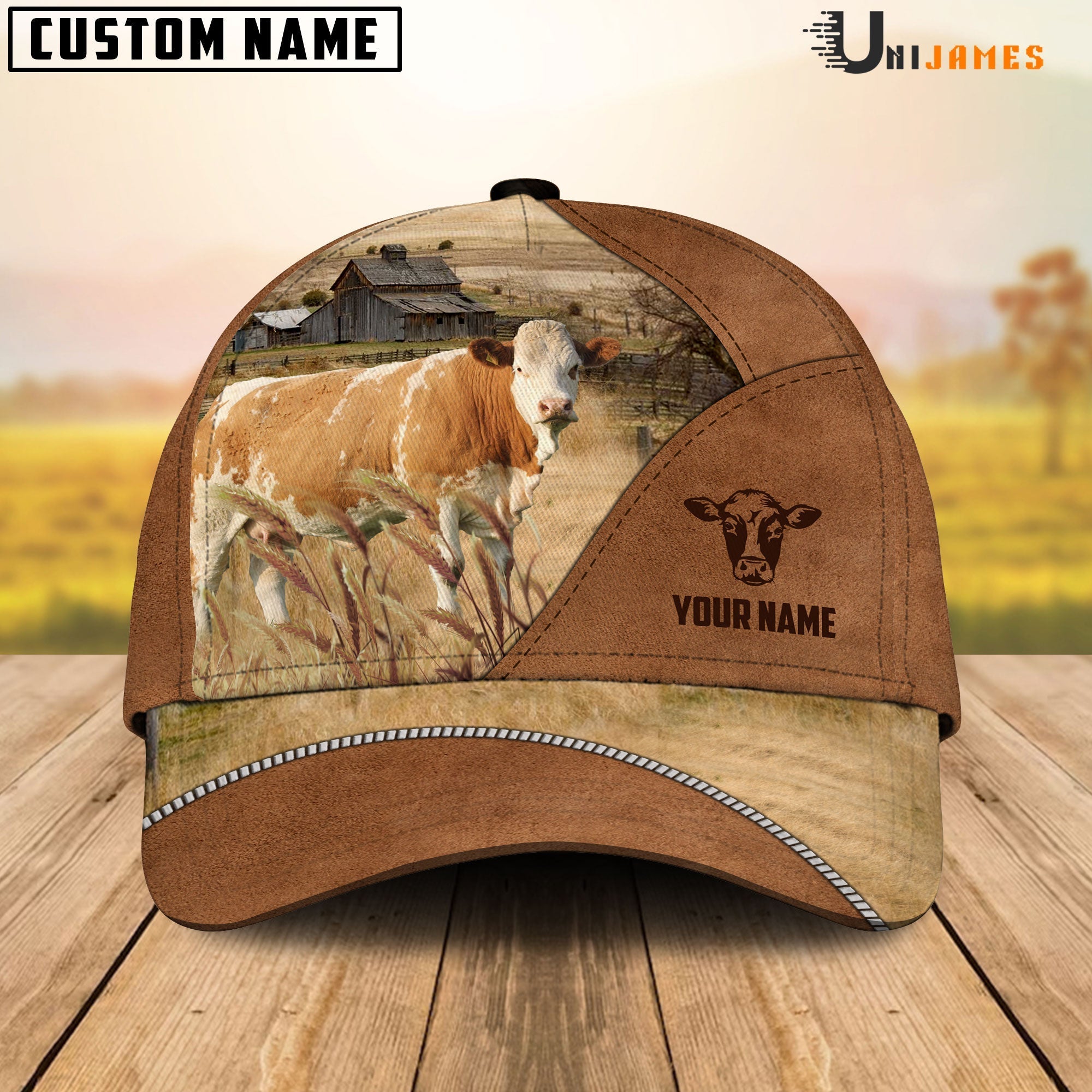 Simmental Cattle Personalized Name Brown Farm Cap