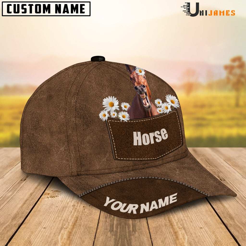Horse Daisy Flowers Brown Customized Name Cap