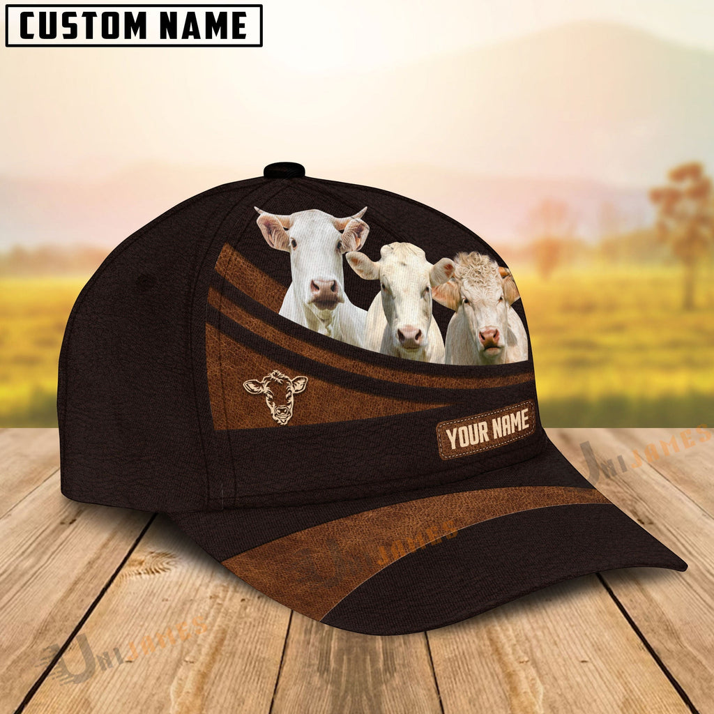 Charolais Farm Leather Pattern Customized Name Cap