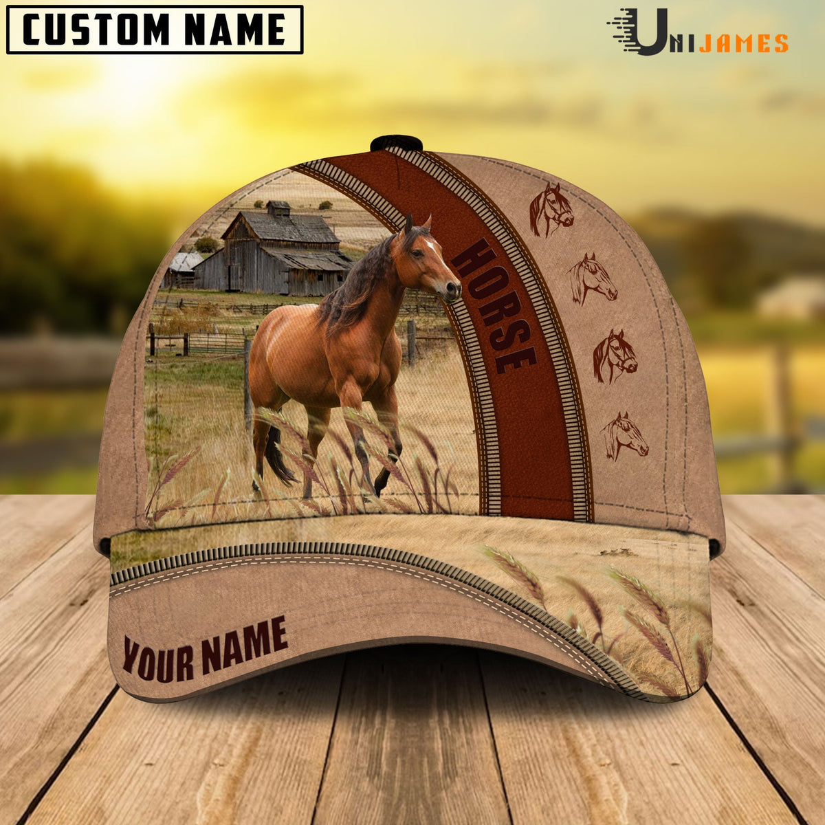 Horse Farming Light Brown Personalized Name Cap