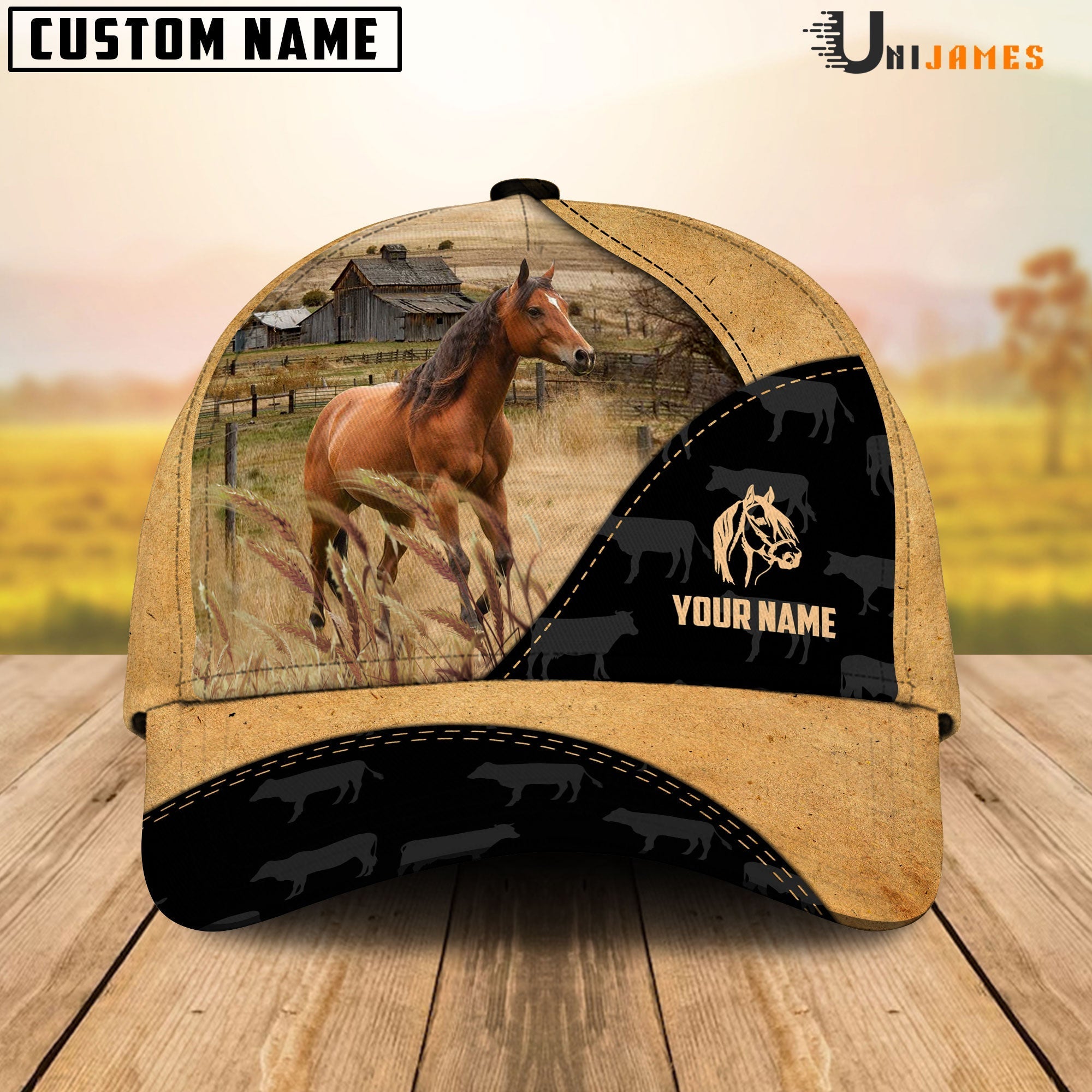 Horse Black & Yellow Personalized Name Cap