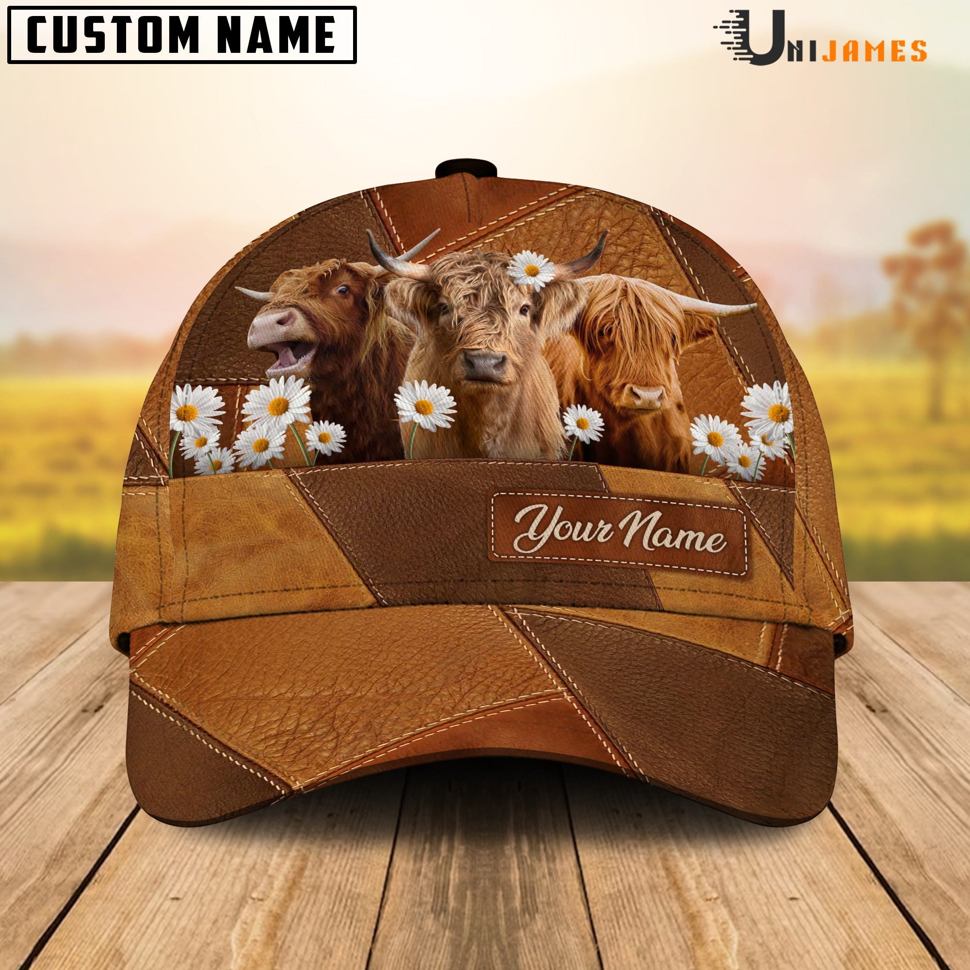 Highland Daisy Flowers Customized Name Cap