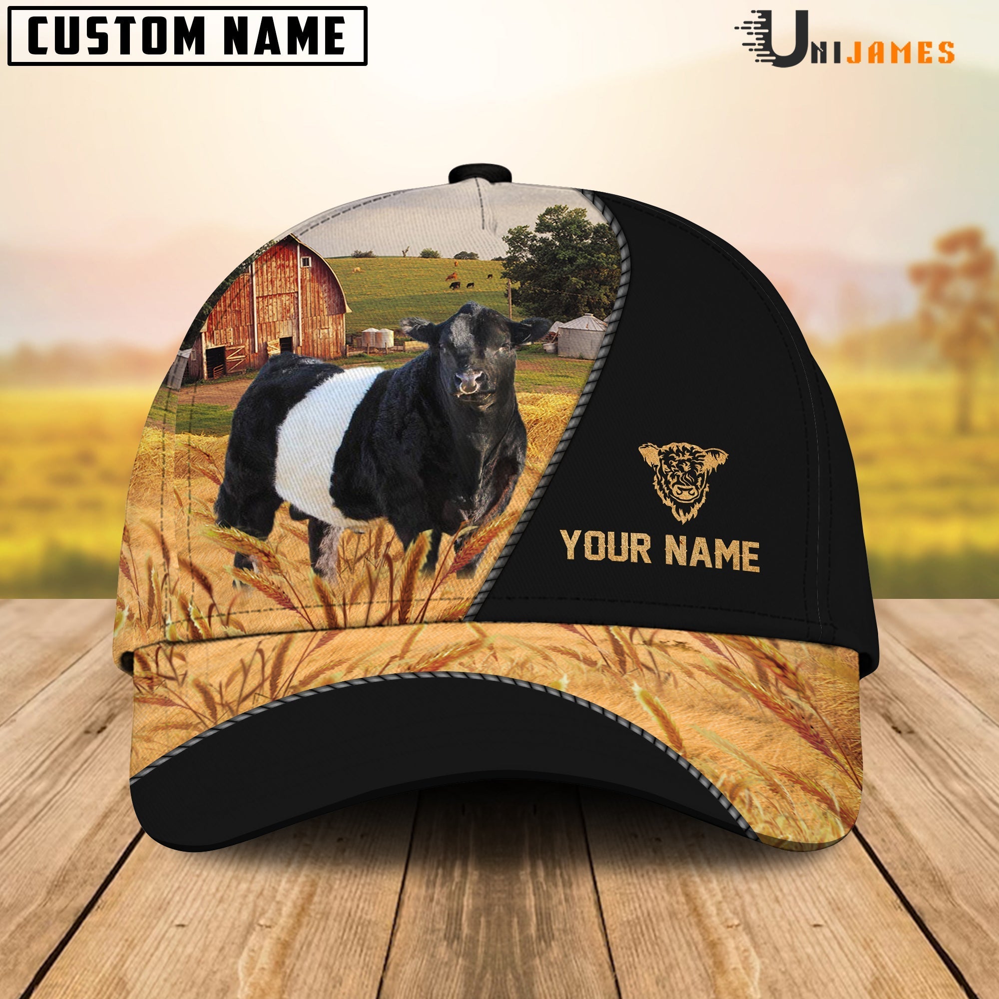 Belted Galloway Barn Farm Black Customized Name Cap