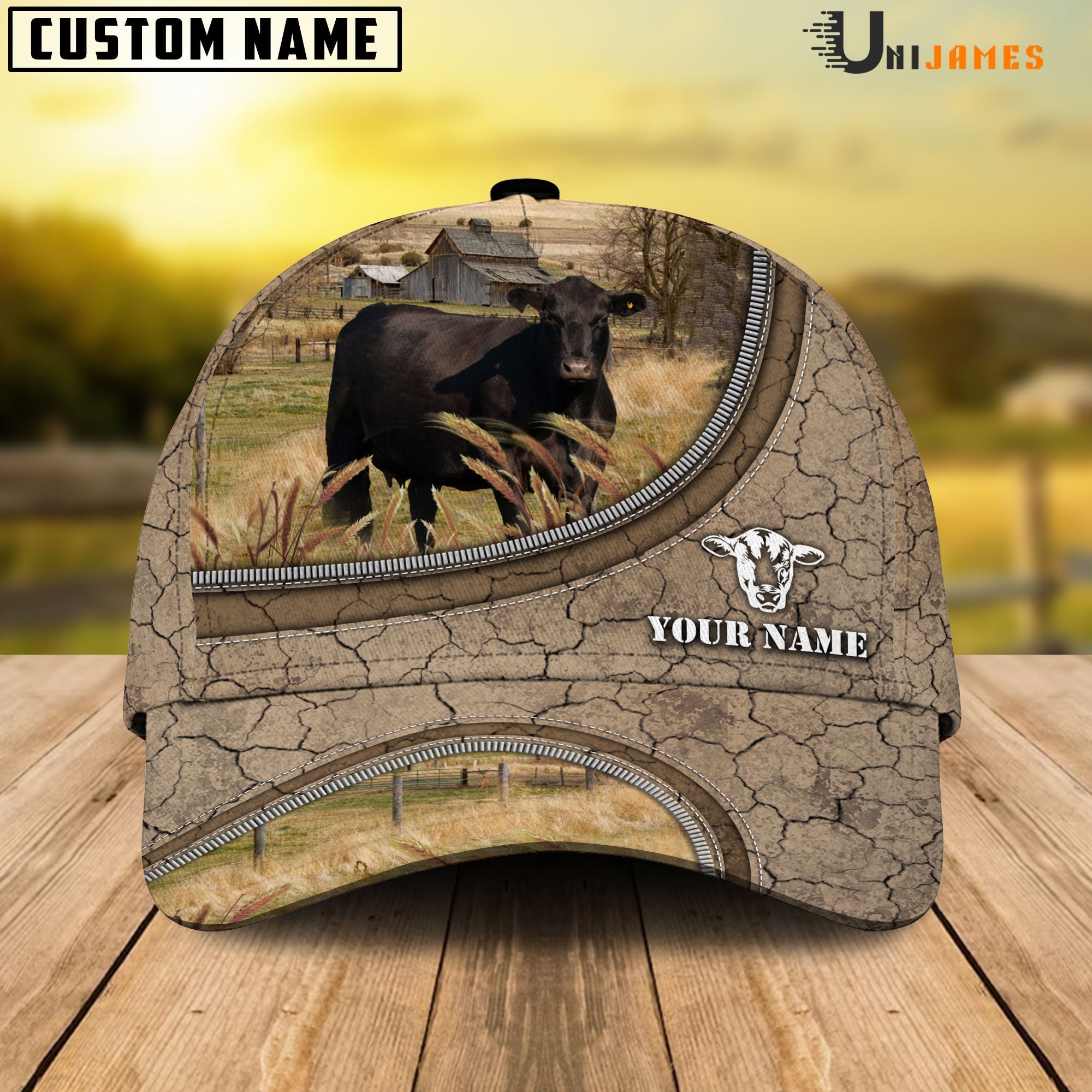 Black Angus Happiness Farming Life Customized Name Cap