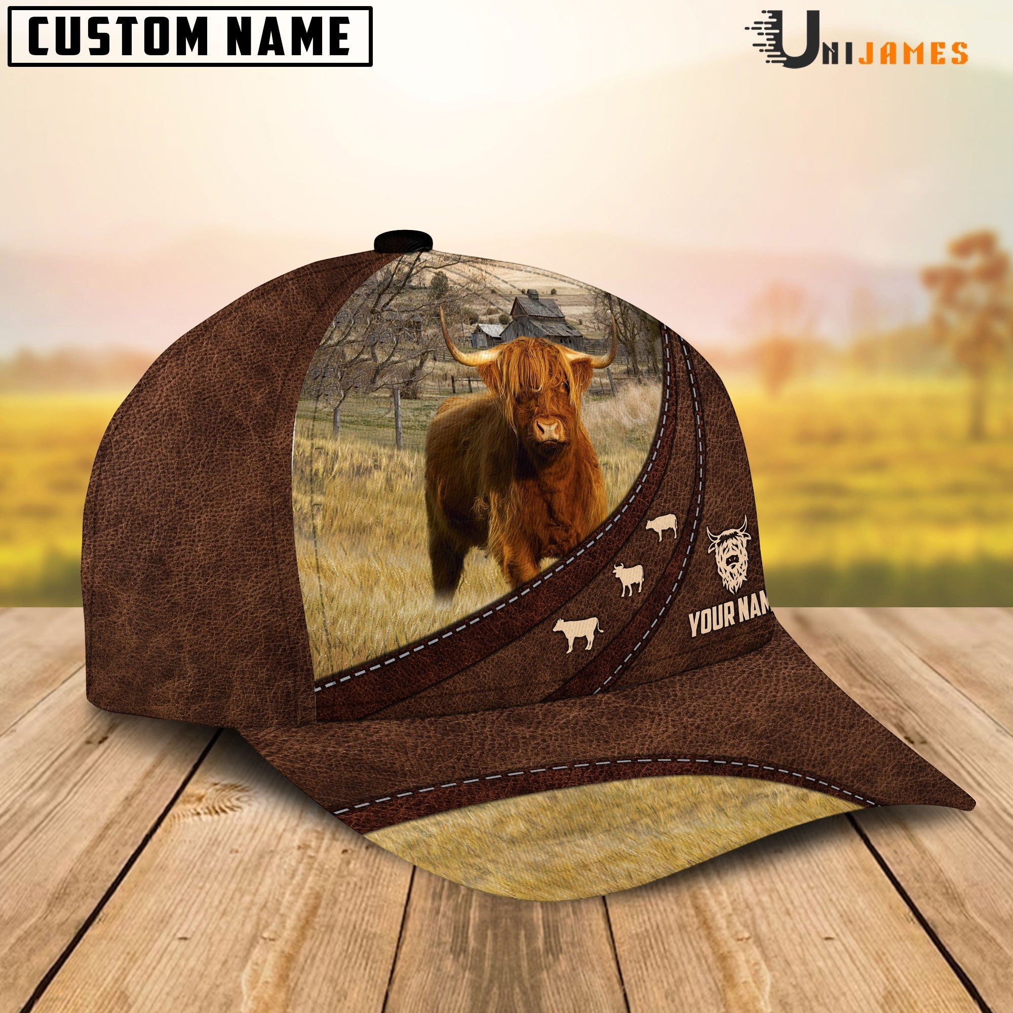 Highland Amazing Farm Leather Pattern Customized Name Cap