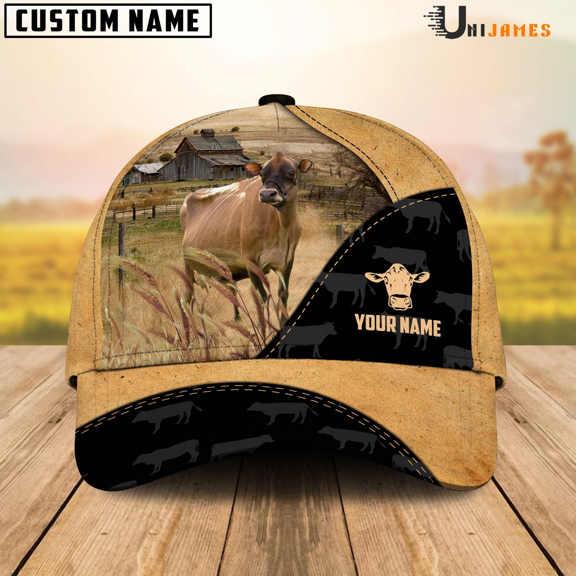 Jersey Cattle Black & Yellow Personalized Name Cap