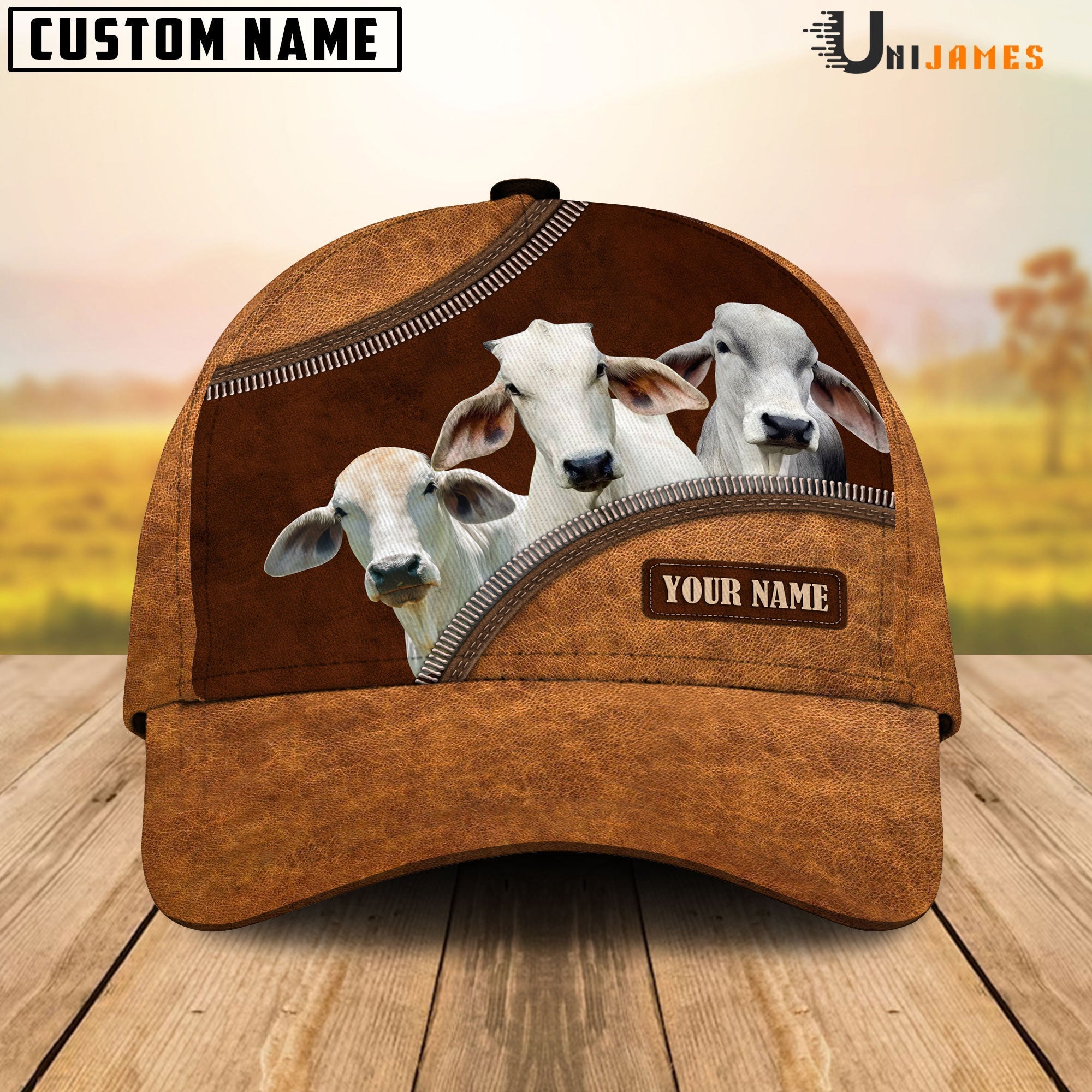 Brahman Happiness Leather Pattern Customized Name Cap