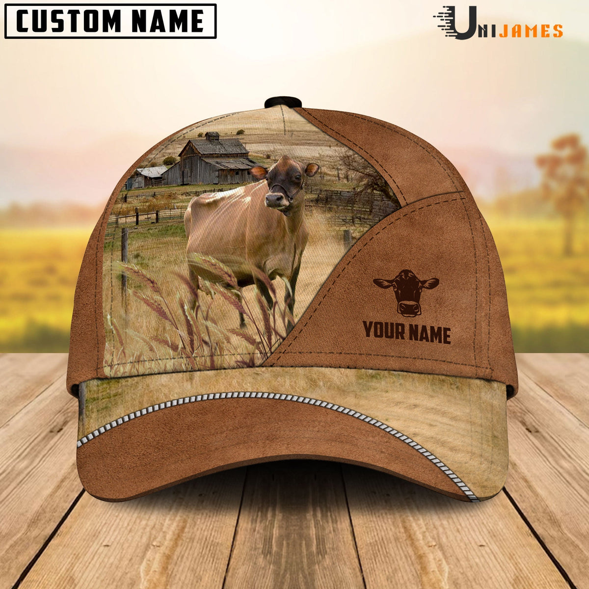 Jersey Cattle Personalized Name Brown Farm Cap