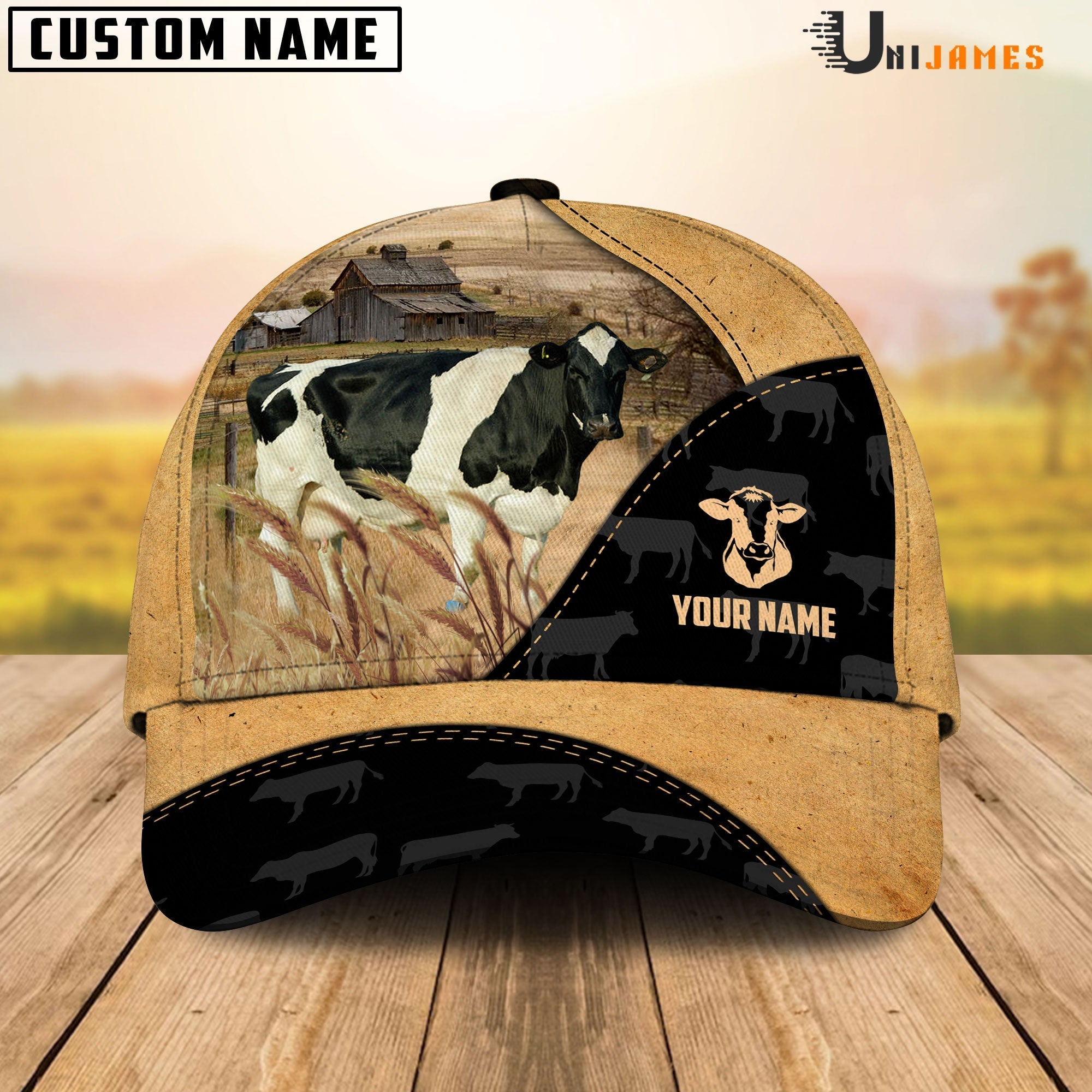 Holstein Cattle Black & Yellow Personalized Name Cap
