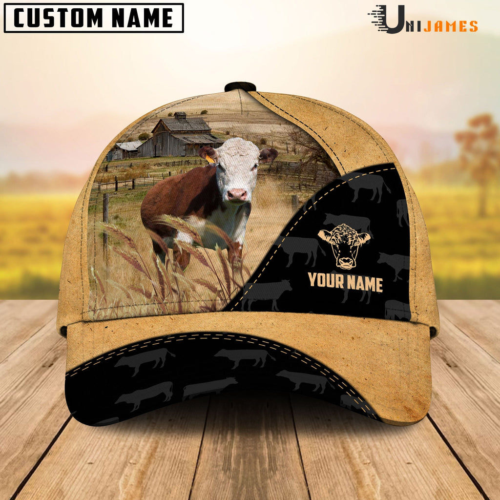 Hereford Cattle Black & Yellow Personalized Name Cap