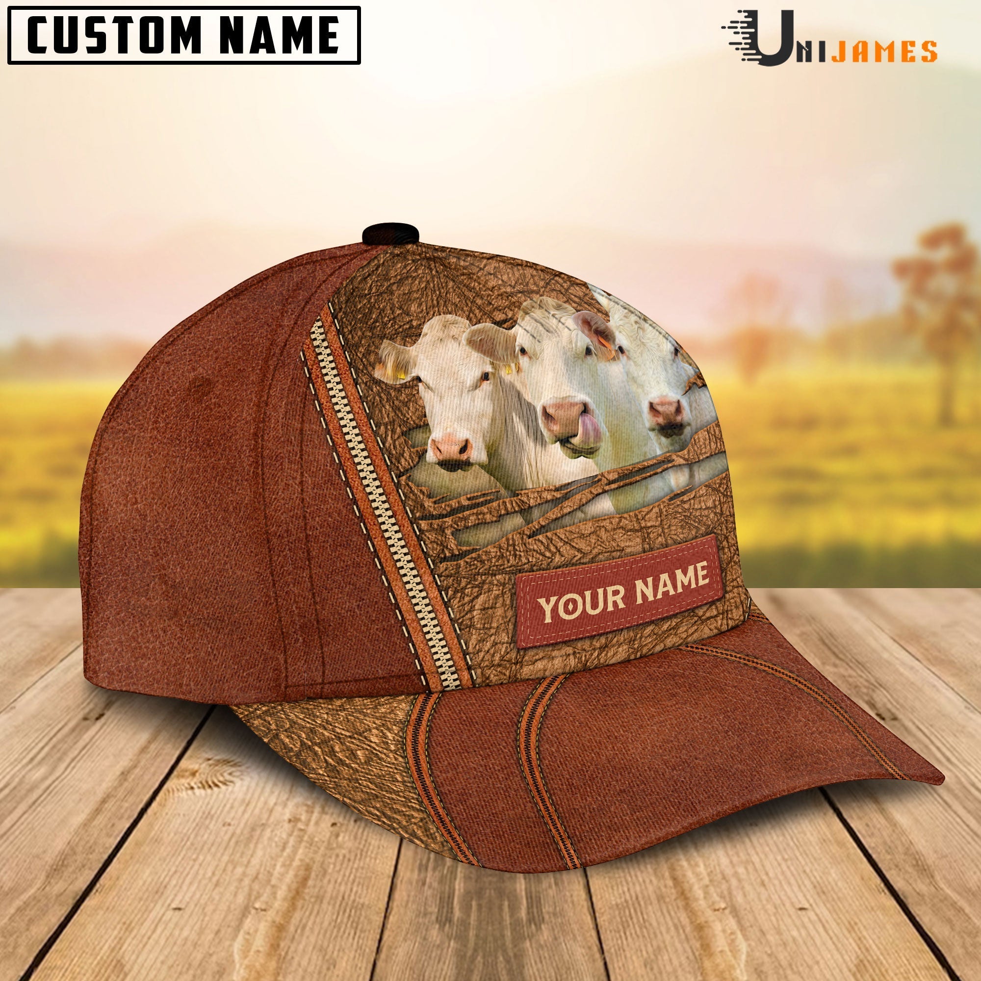 Charolais Happy Face Cattle Customized Name Cap