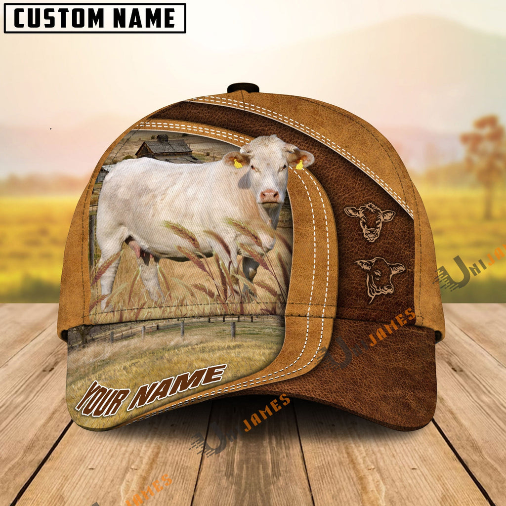 Charolais Ranch Lift Leather Pattern Customized Name Cap