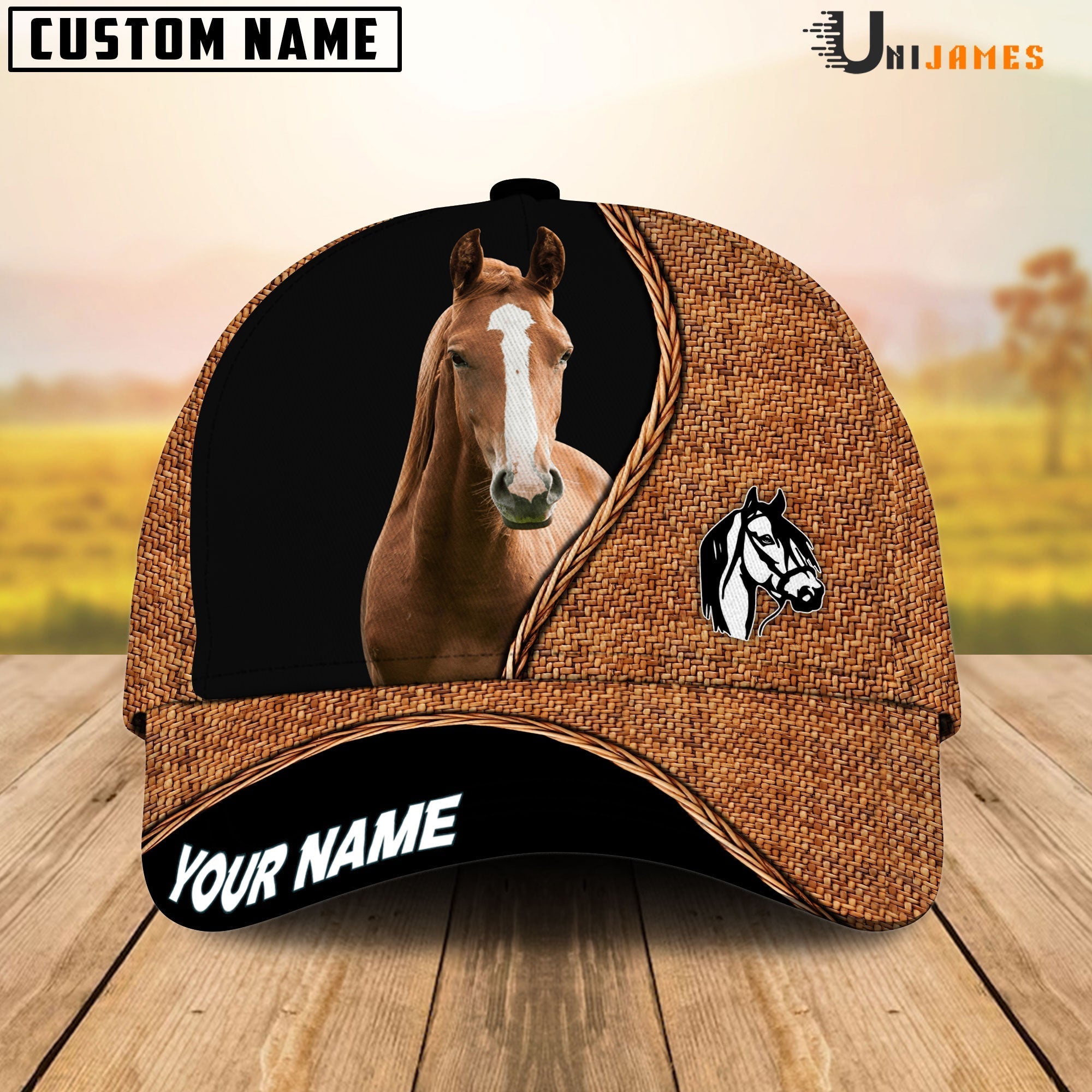 Horse Rattan Pattern Customized Name Cap