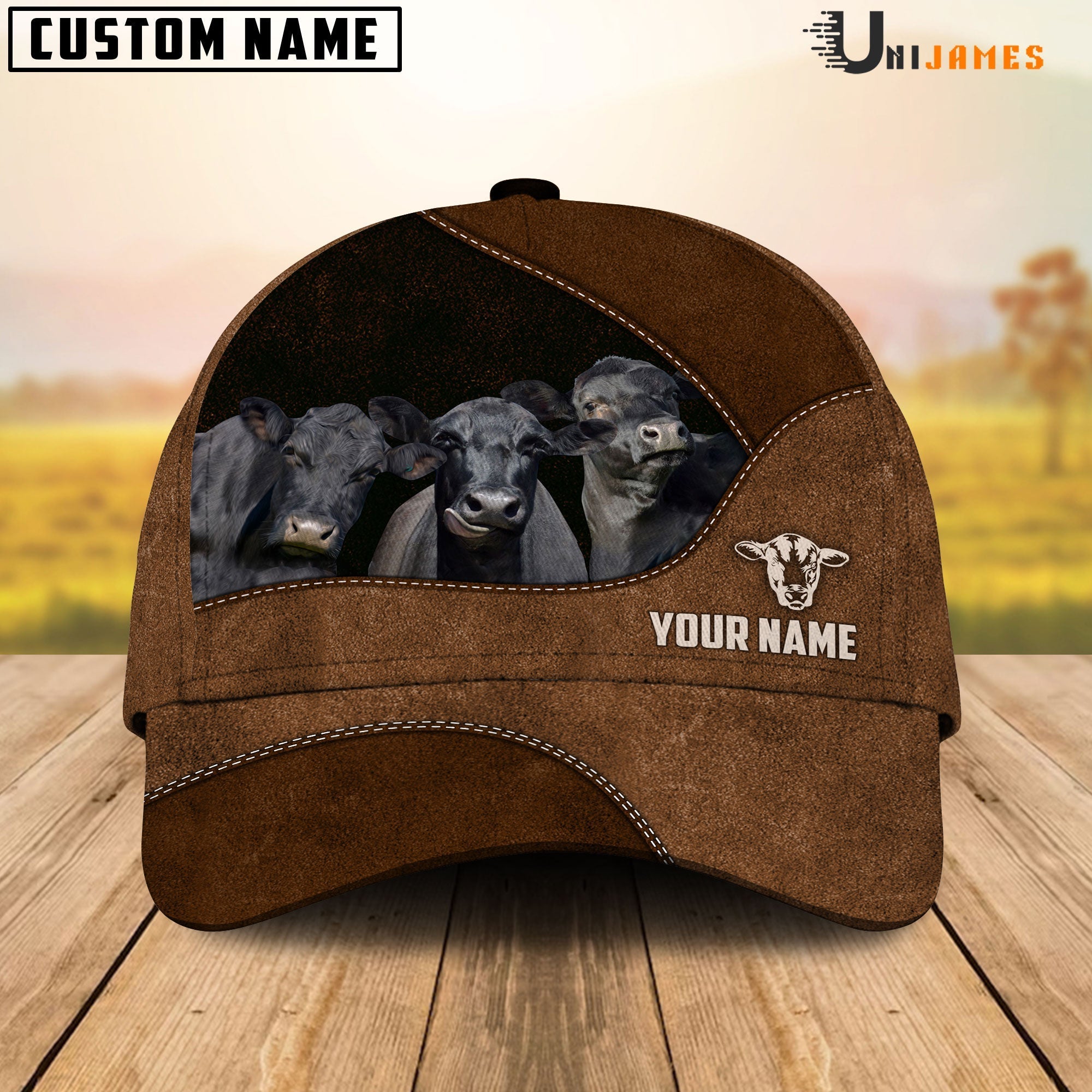 Black Angus Happiness Farming Life Customized Name Cap