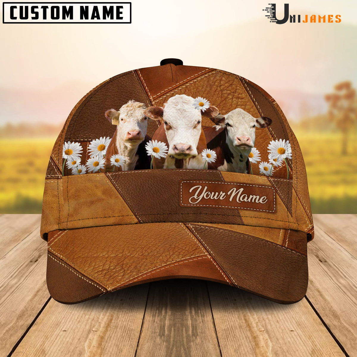 Hereford Daisy Flowers Customized Name Cap