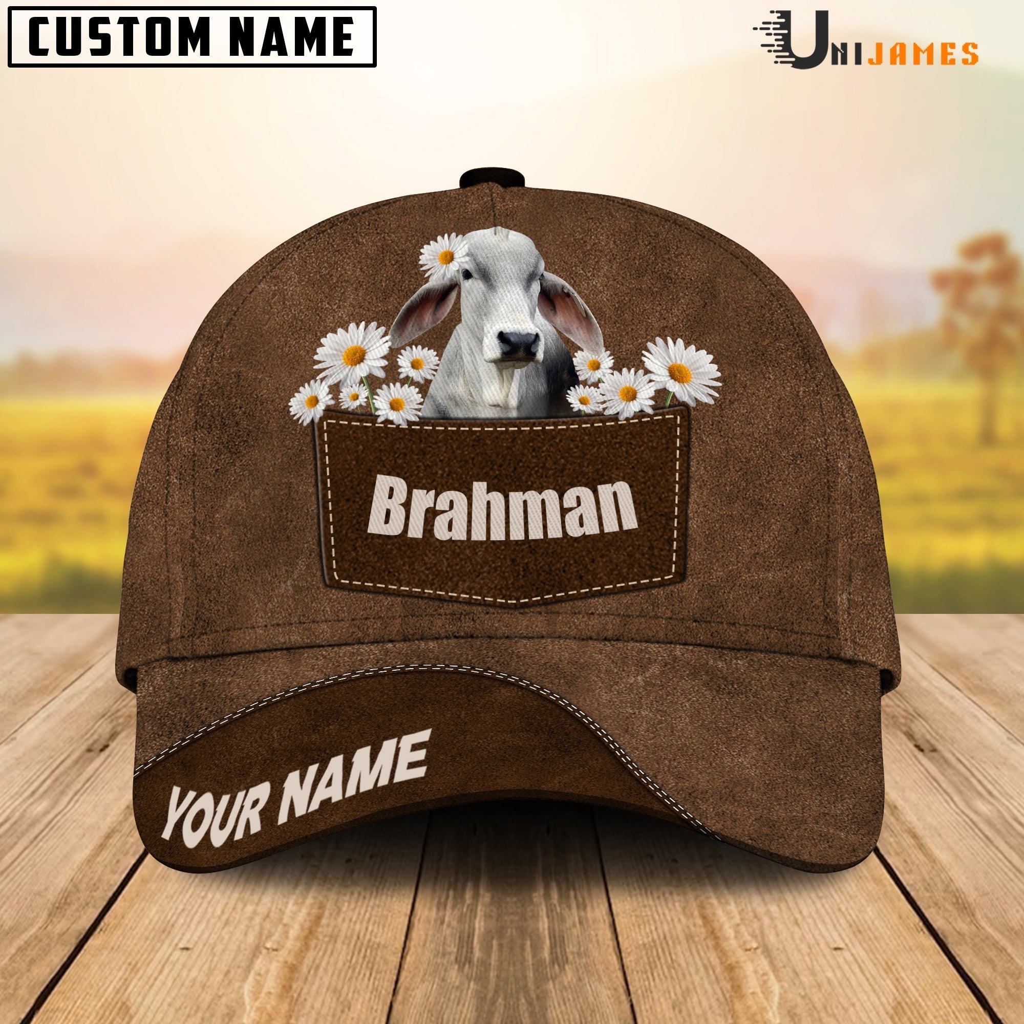 Brahman Daisy Flowers Brown Customized Name Cap