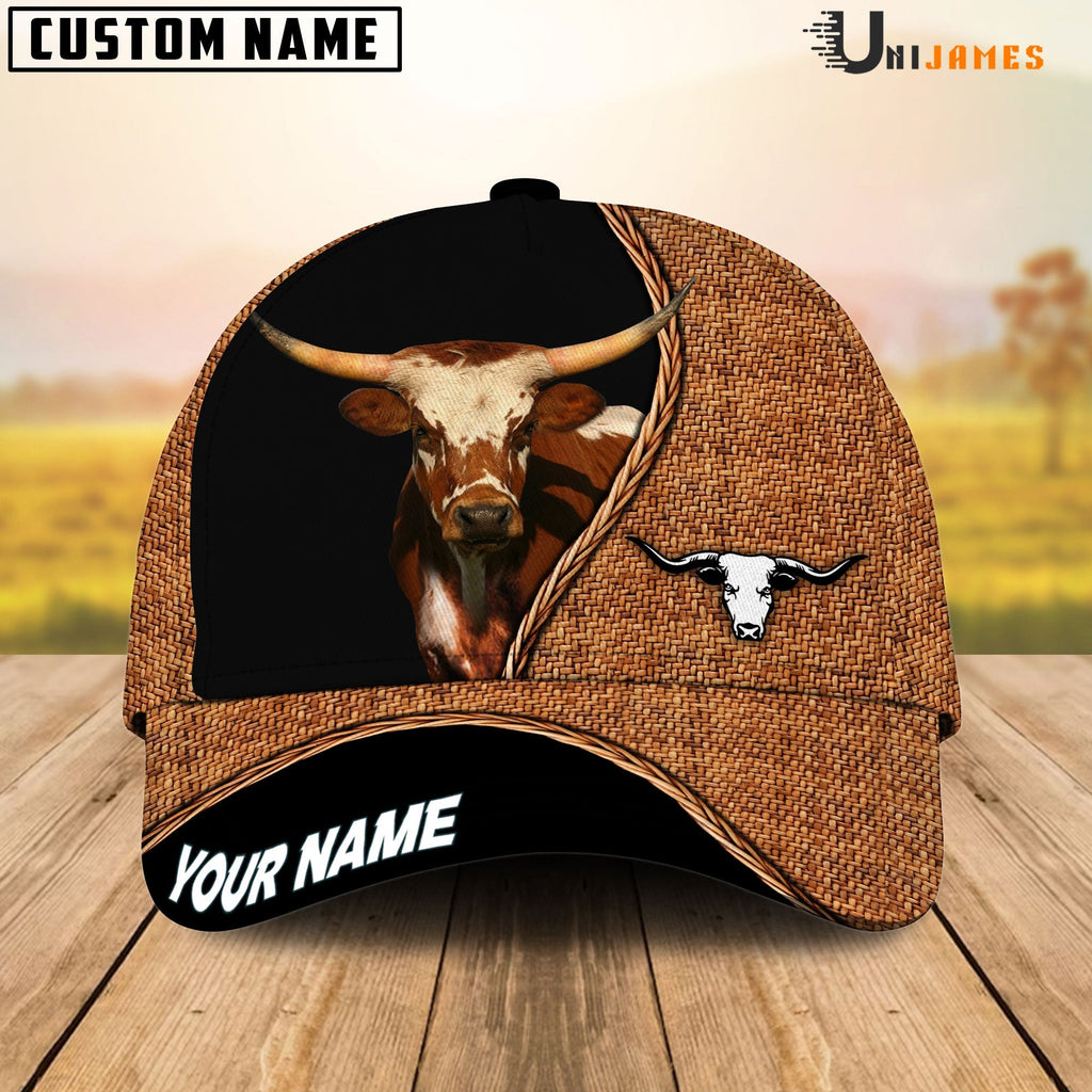 Texas Longhorn Rattan Pattern Customized Name Cap