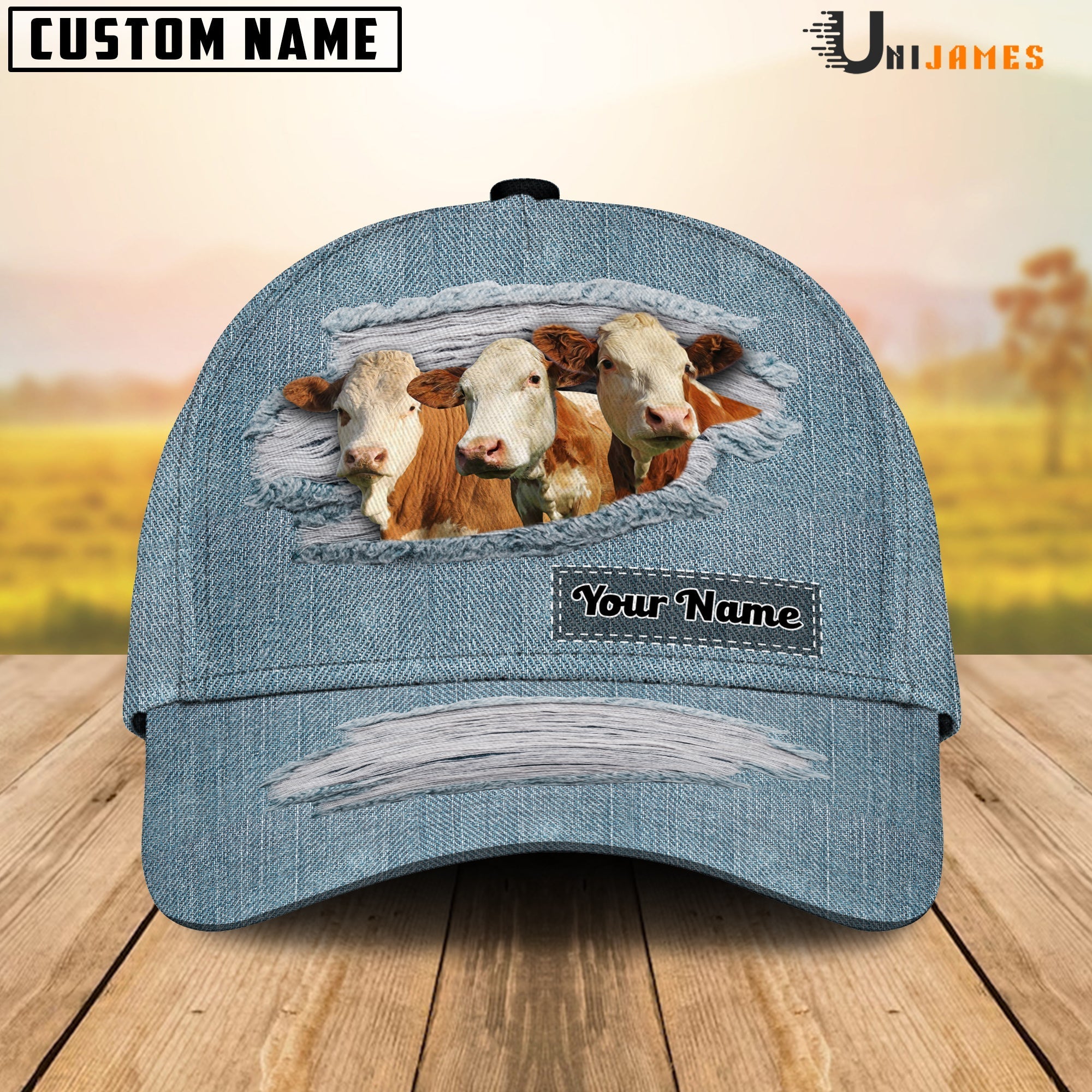 Simmental Jeans Style Pattern Customized Name Cap