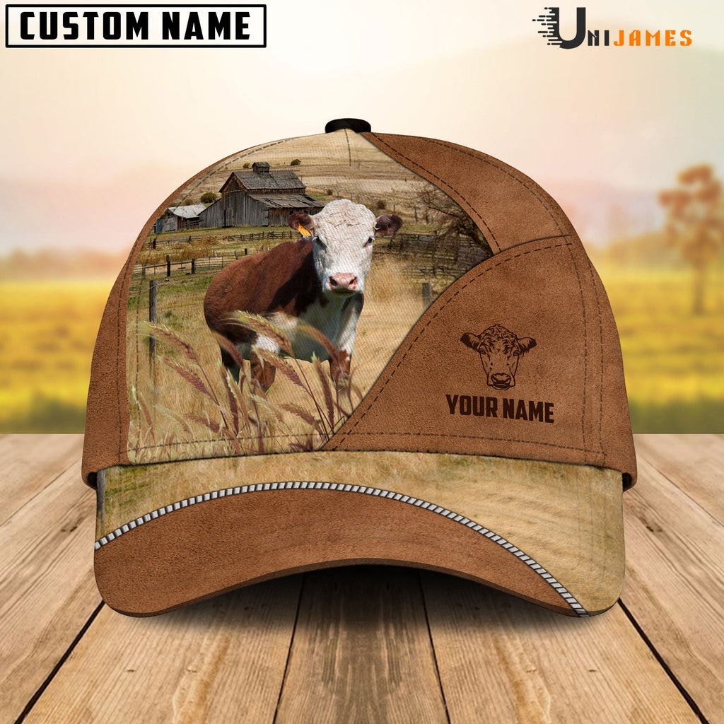 Hereford Cattle Personalized Name Brown Farm Cap