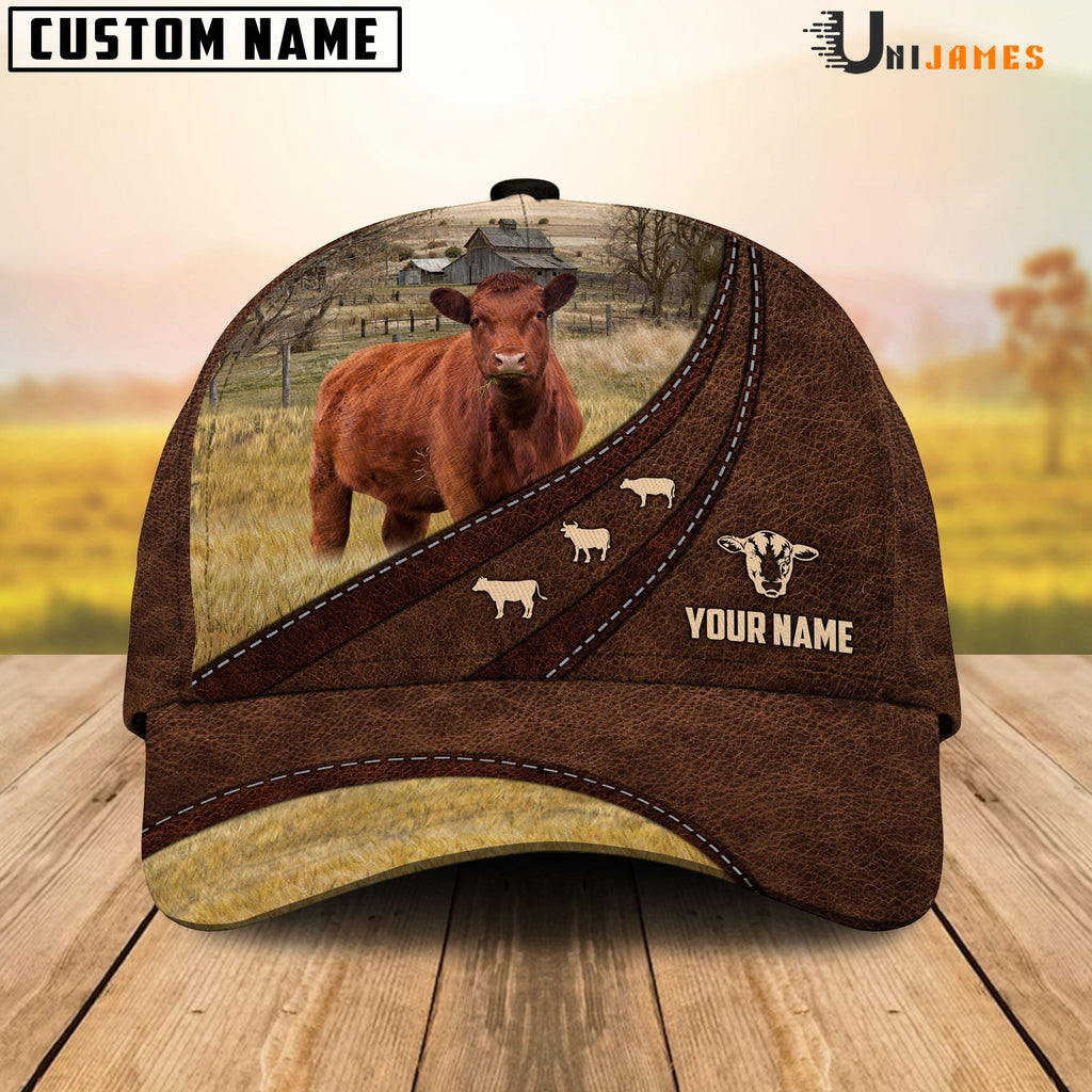 Red Angus Amazing Farm Leather Pattern Customized Name Cap