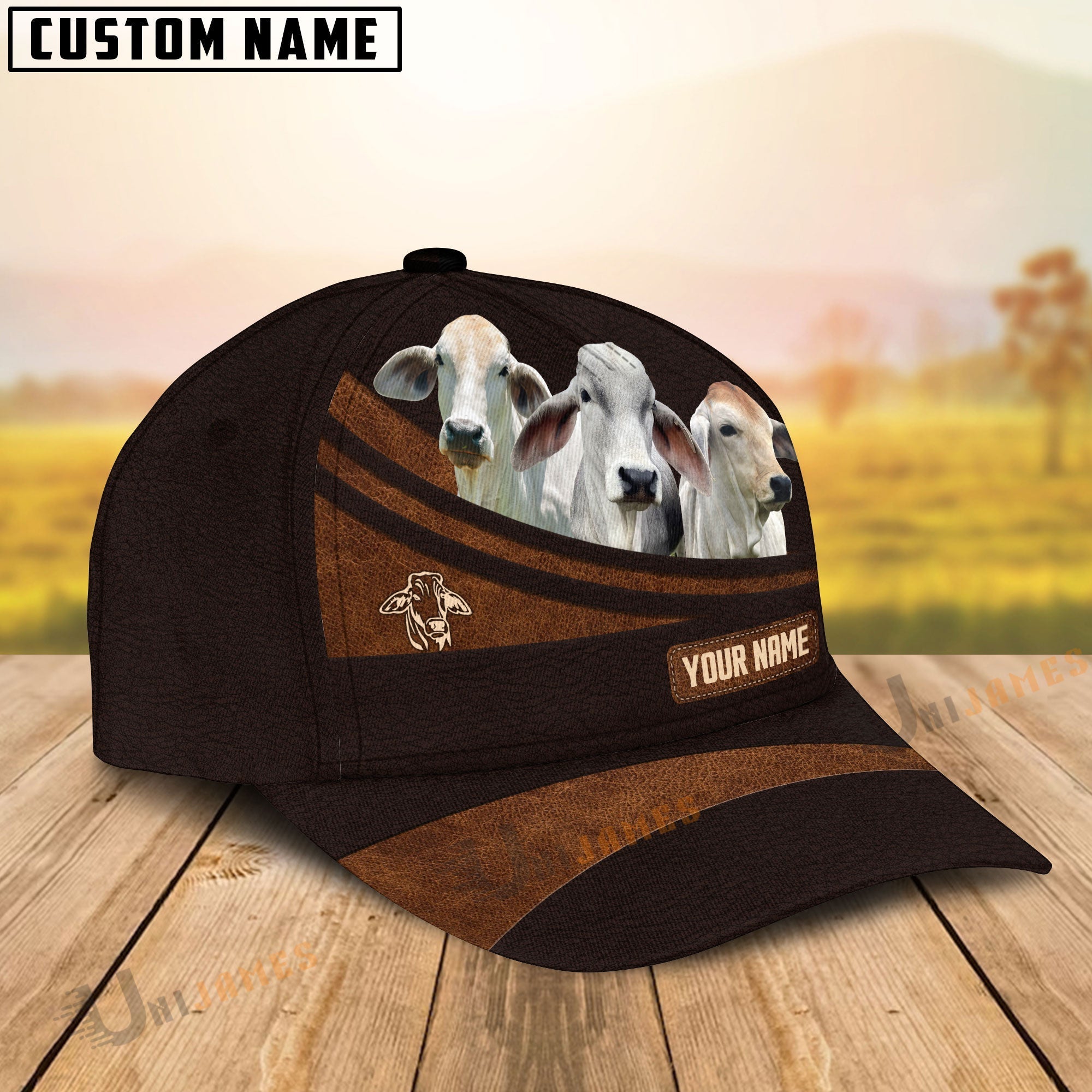 Brahman Farm Leather Pattern Customized Name Cap