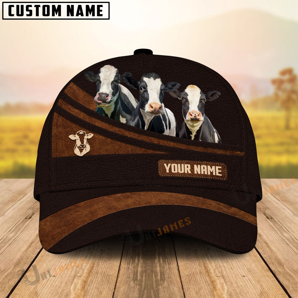 Holstein Farm Leather Pattern Customized Name Cap