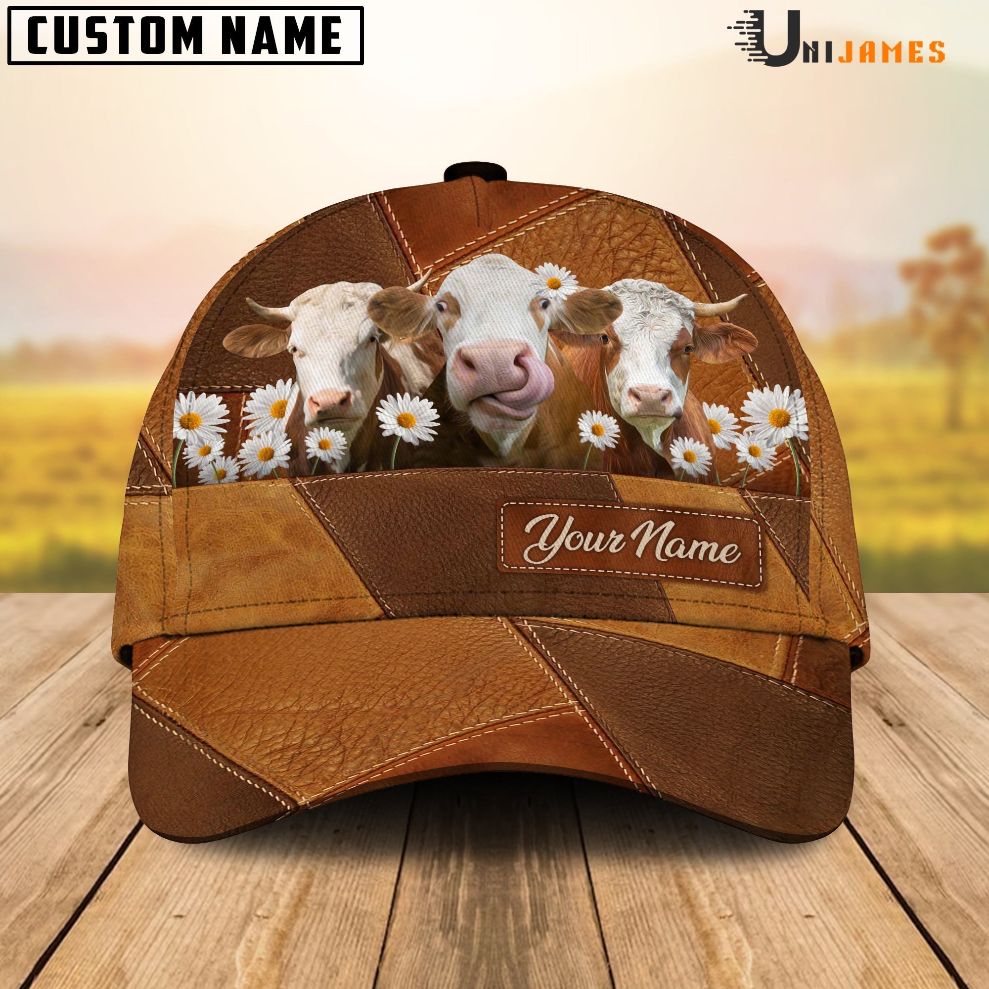 Simmental Daisy Flowers Customized Name Cap