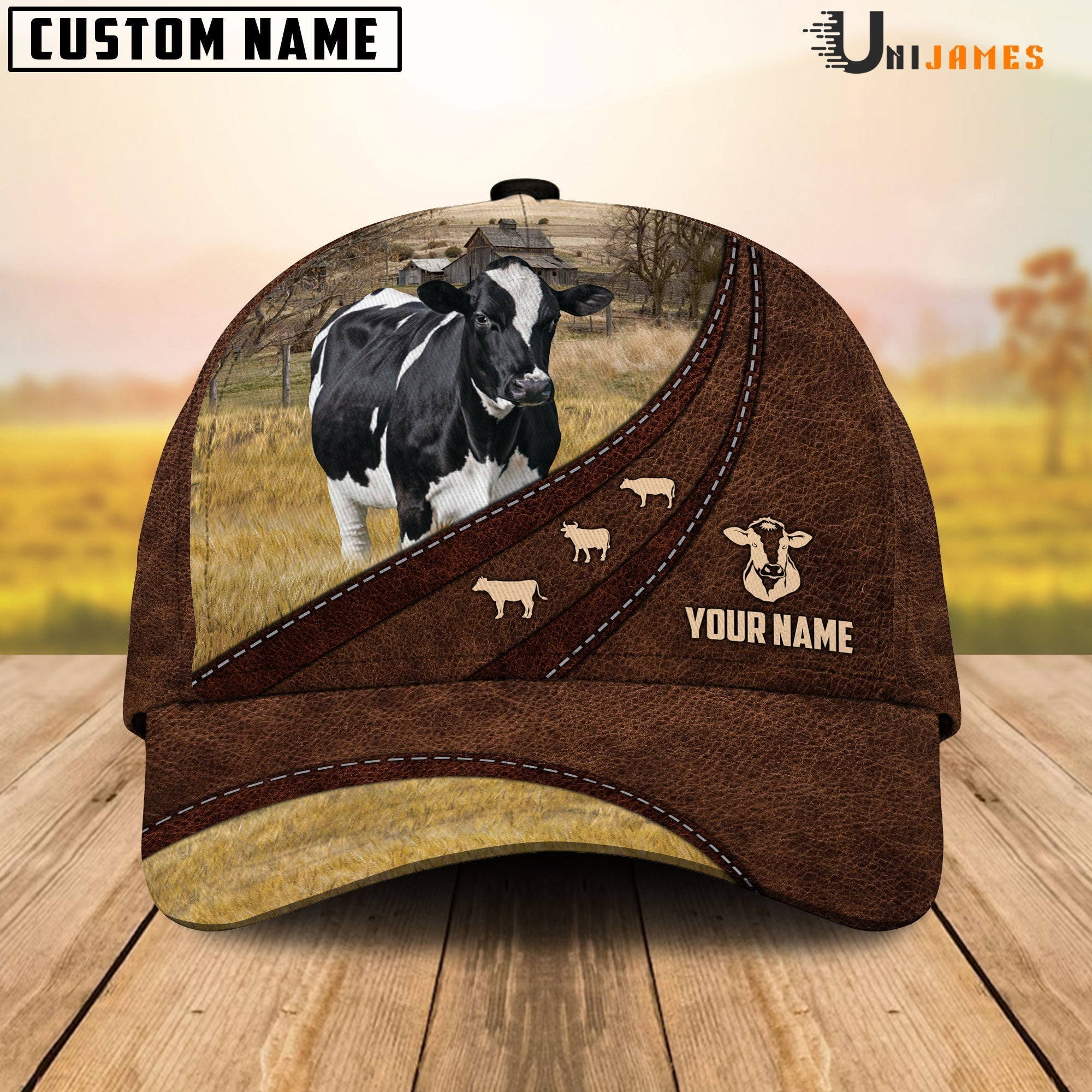 Holstein Amazing Farm Leather Pattern Customized Name Cap