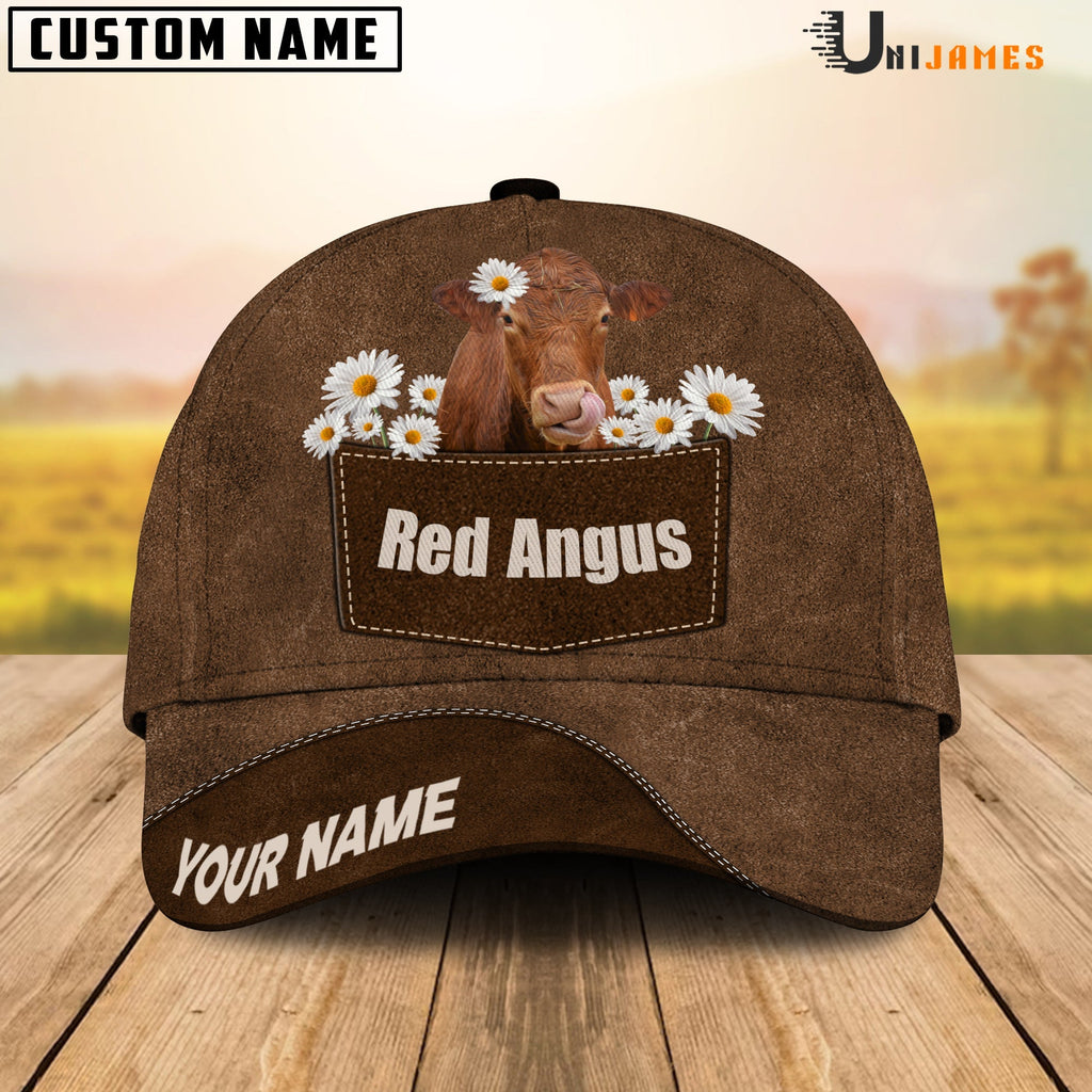 Red Angus Daisy Flowers Brown Customized Name Cap