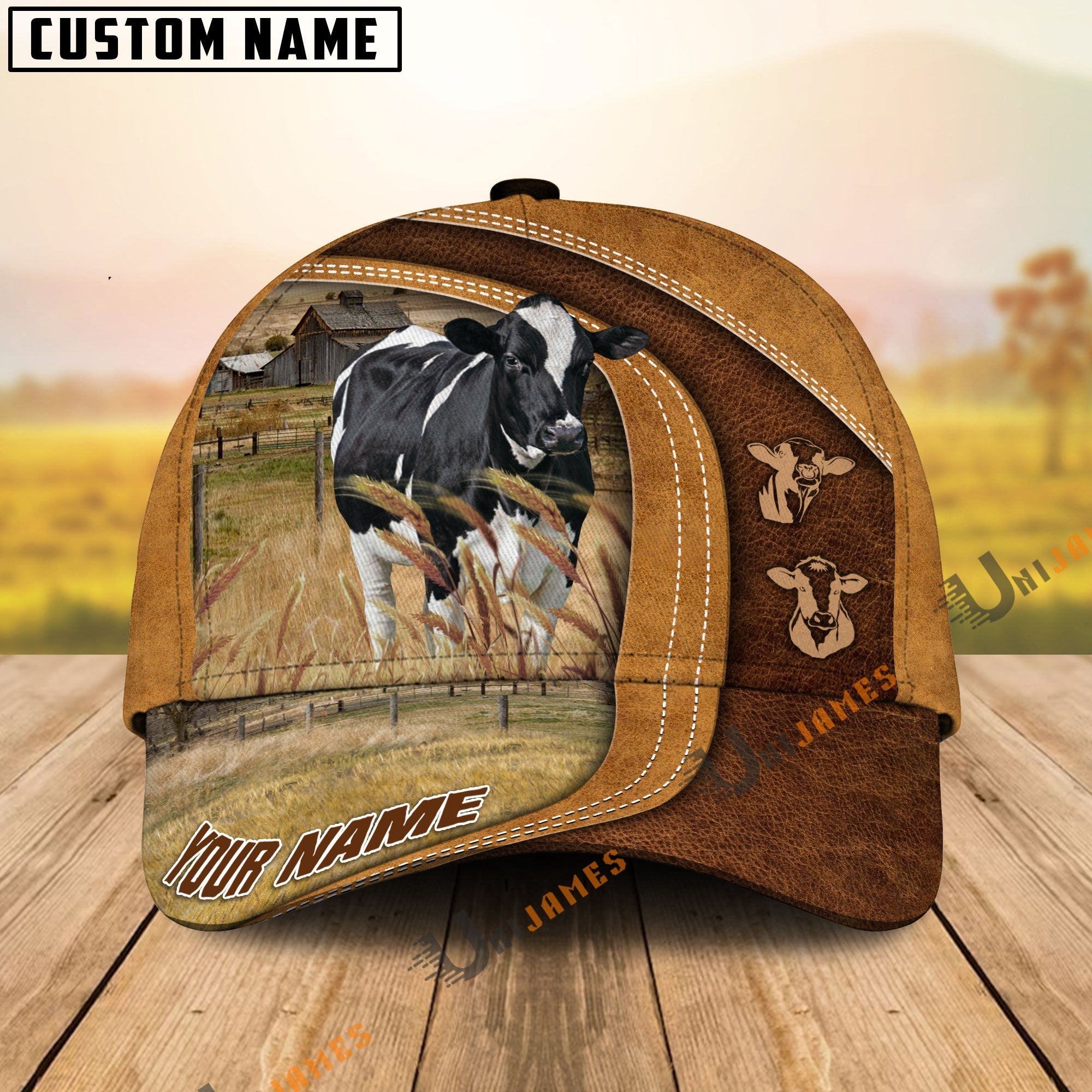Holstein Ranch Lift Leather Pattern Customized Name Cap