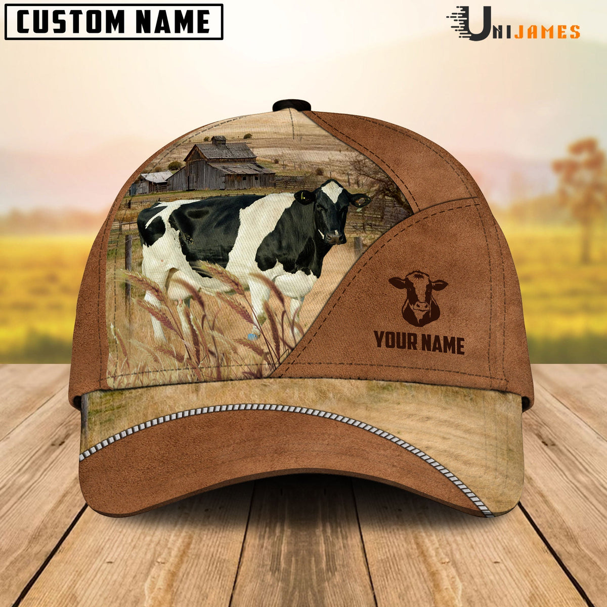 Holstein Cattle Personalized Name Brown Farm Cap