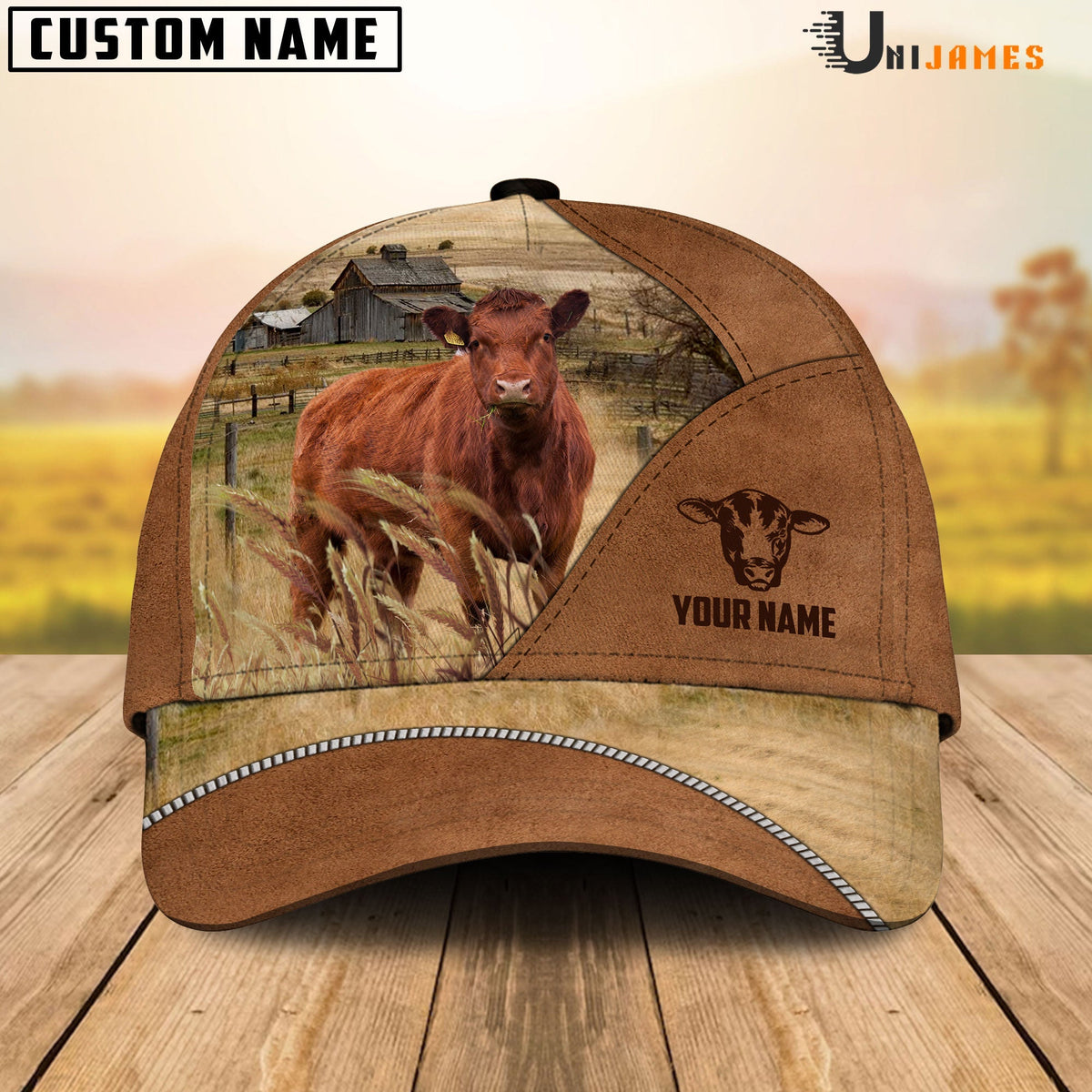Red Angus Cattle Personalized Name Brown Farm Cap