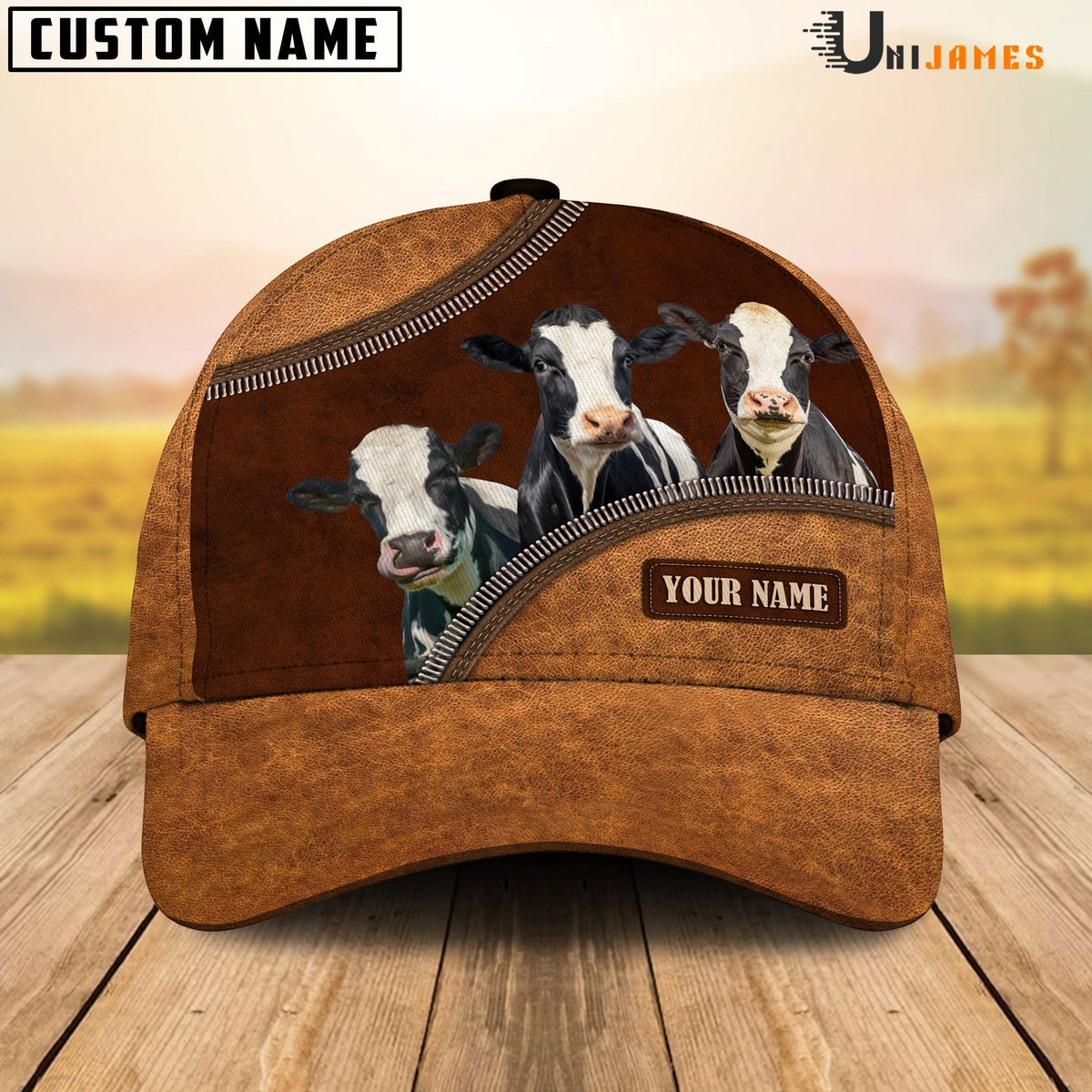 Holstein Happiness Leather Pattern Customized Name Cap