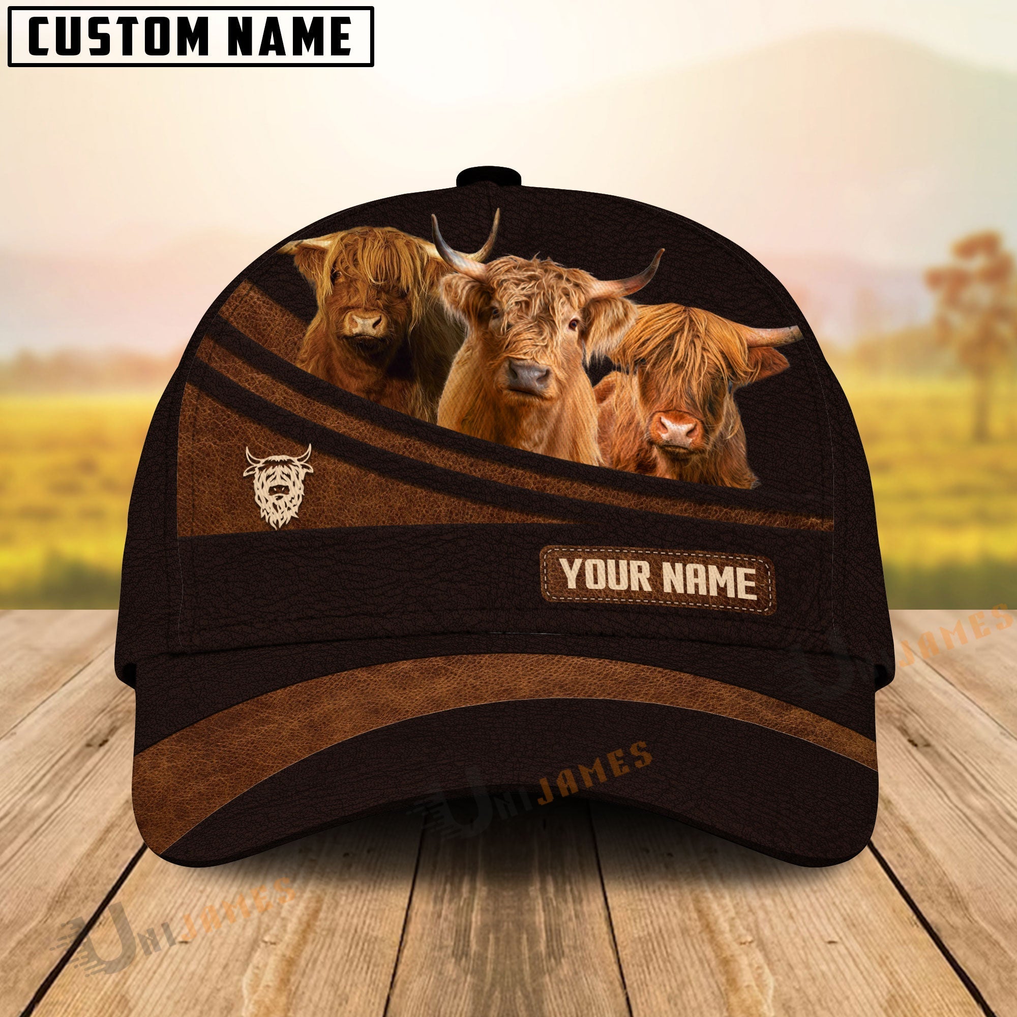 Highland Farm Leather Pattern Customized Name Cap