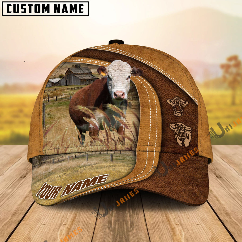 Hereford Ranch Lift Leather Pattern Customized Name Cap