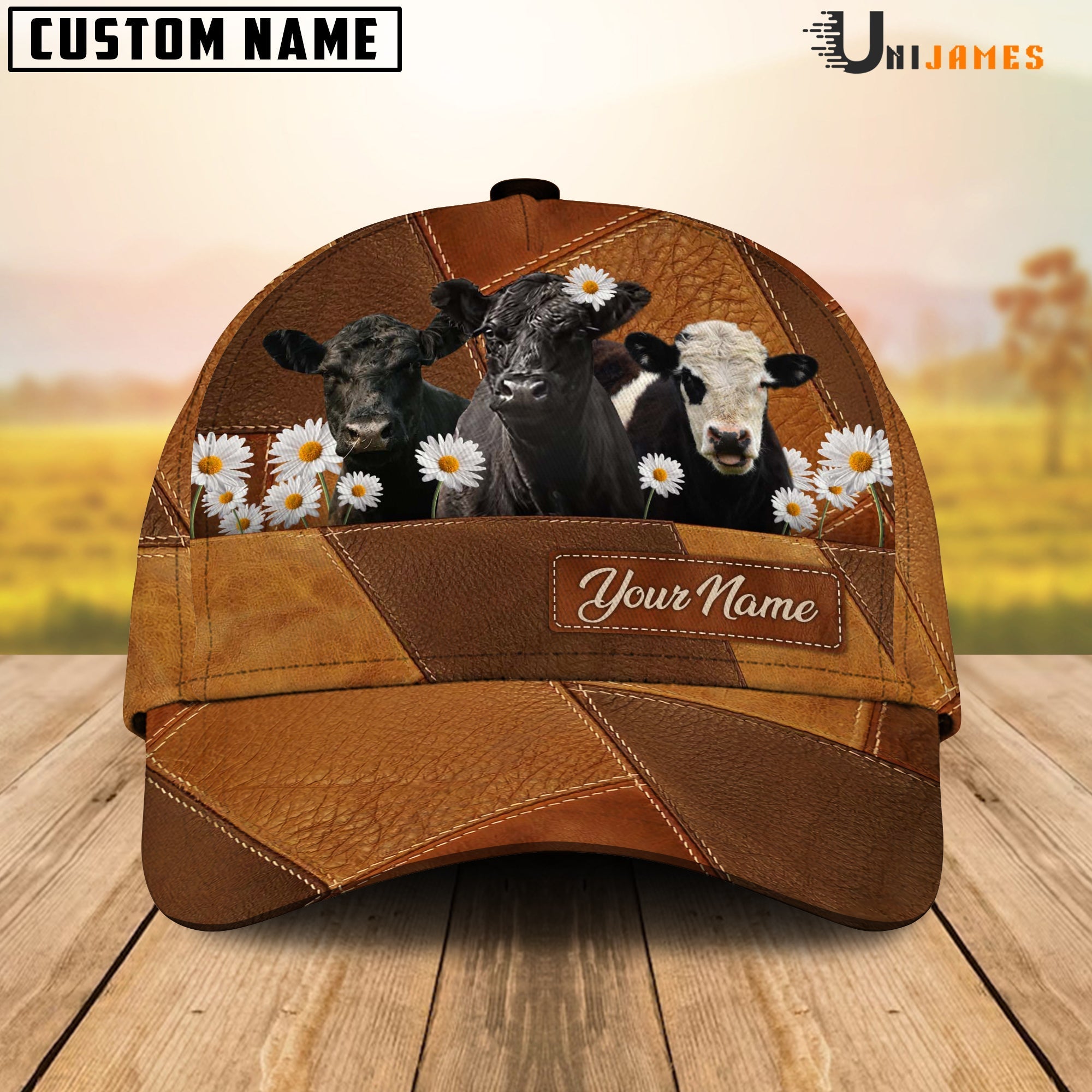 Belted Galloway Daisy Flowers Customized Name Cap