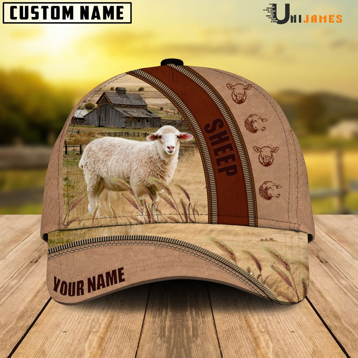 Sheep Farming Light Brown Personalized Name Cap