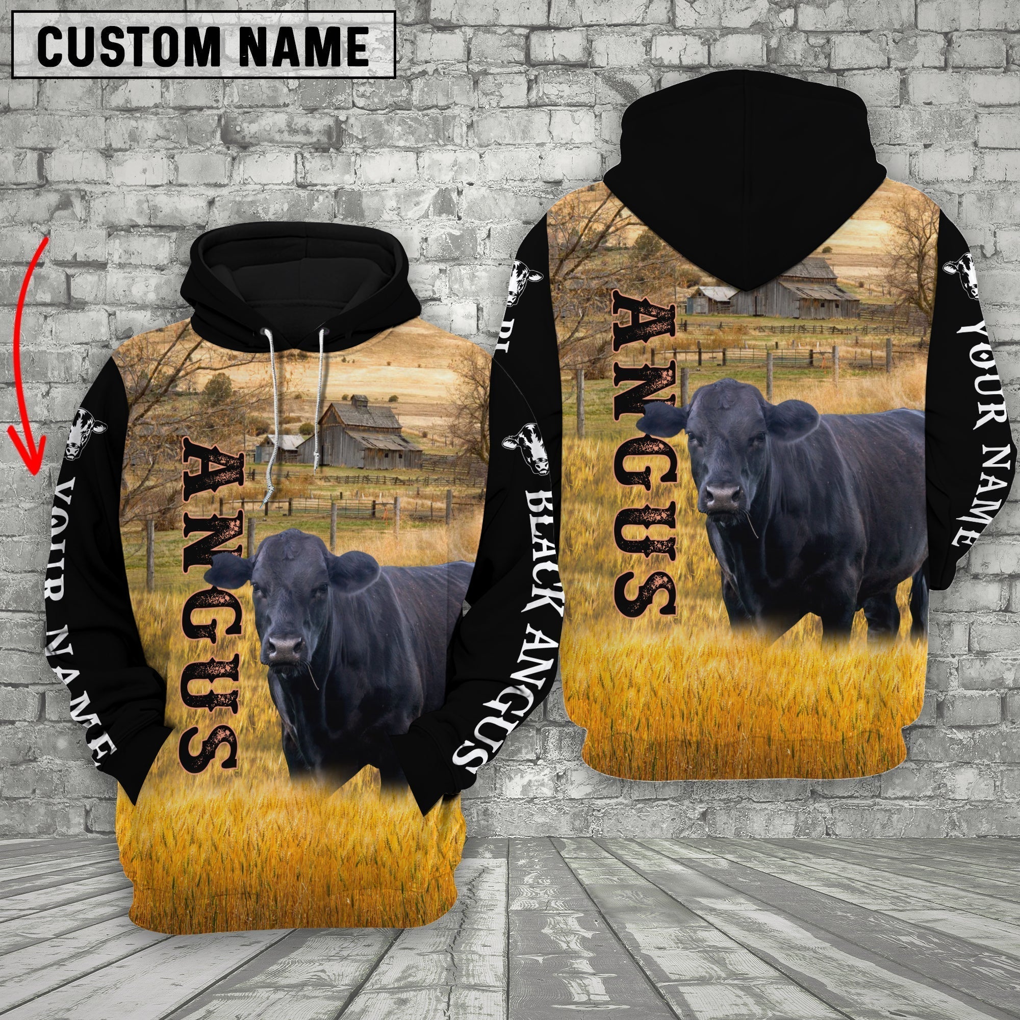 Personalized Name Angus Cattle On The Farm All Over Printed 3D Hoodie For Kids